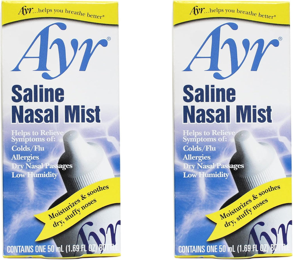 Ayr Saline Nasal Mist Spray 50 mL – Non Medicated Nasal Moisturizer for Dry Nasal Passages Cold and Allergy Relief (Pack of 2)