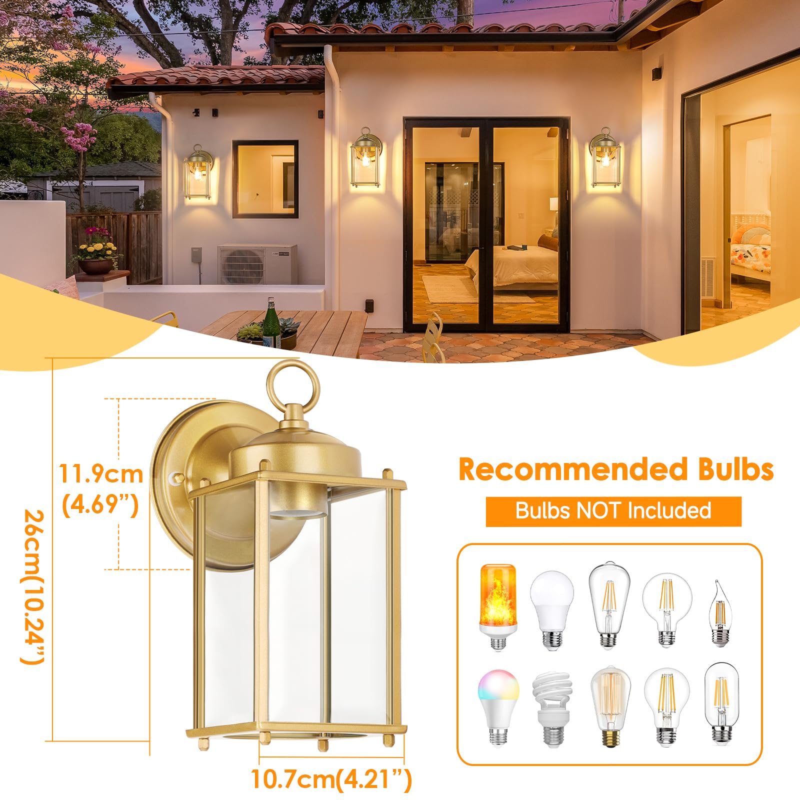 MATAMEYE Outdoor Wall Lantern, Exterior Dark Chocolate Waterproof Wall Sconce Lighting Fixture, Front Door Wall Lamp with Clear Beveled Glass, 2 Pack