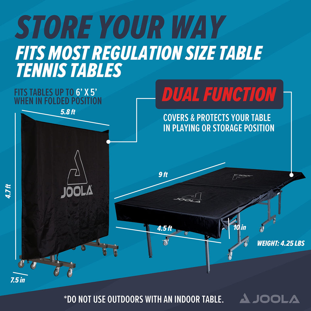 JOOLA Outdoor Ping Pong Table Cover Fits Both Folding & Flat Tables - Heavy Duty Waterproof Cover w/ PVC Coating - Dual Function, Fits 9x5 Tables in Upright or Down Positions - Inside & Outside