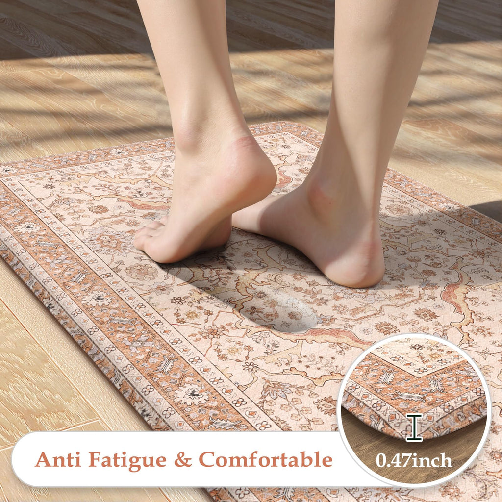 KIMODE Anti Fatigue Kitchen Mats 17"x47"+17"x29", Farmhouse Kitchen Rugs Sets of 2, Cushioned Non Skid Kitchen Mats for Floor, Comfort Kitchen Floor Mats for Sink Laundry Desk Black