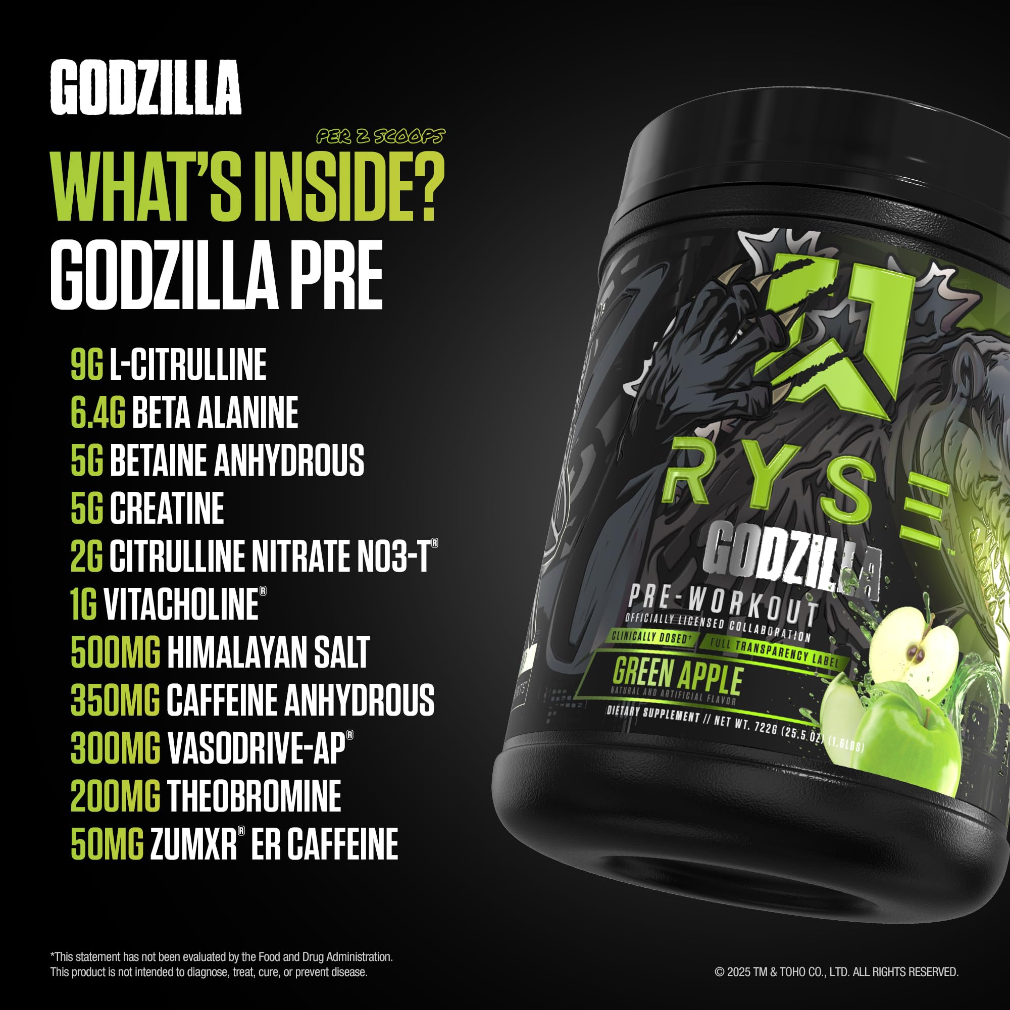 RYSE Godzilla X Noel Deyzel Pre Workout Powder - BlackBerry Lemonade - 400mg Caffeine, High Stim Pre-Workout for Men & Women with Citrulline & Beta Alanine - Energy, Pump & Focus - 20/40 Servings