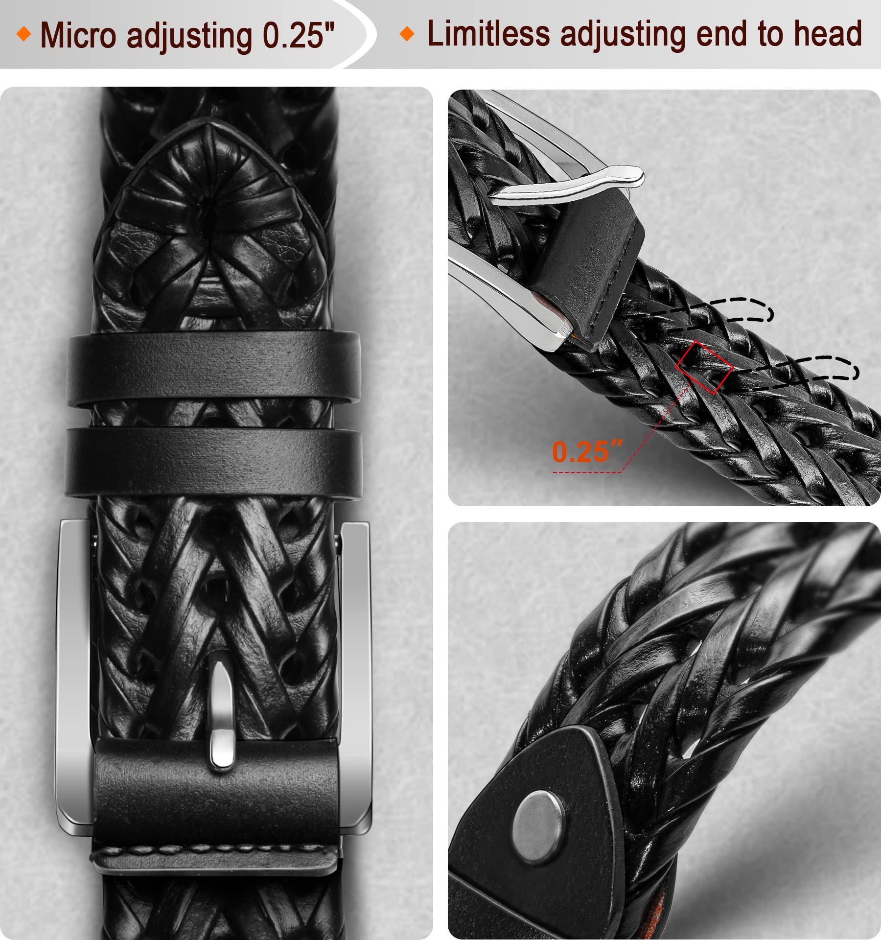 BULLIANT Mens Belts,Leather Woven Braided Belts for Gift Men Casual Jeans Golf