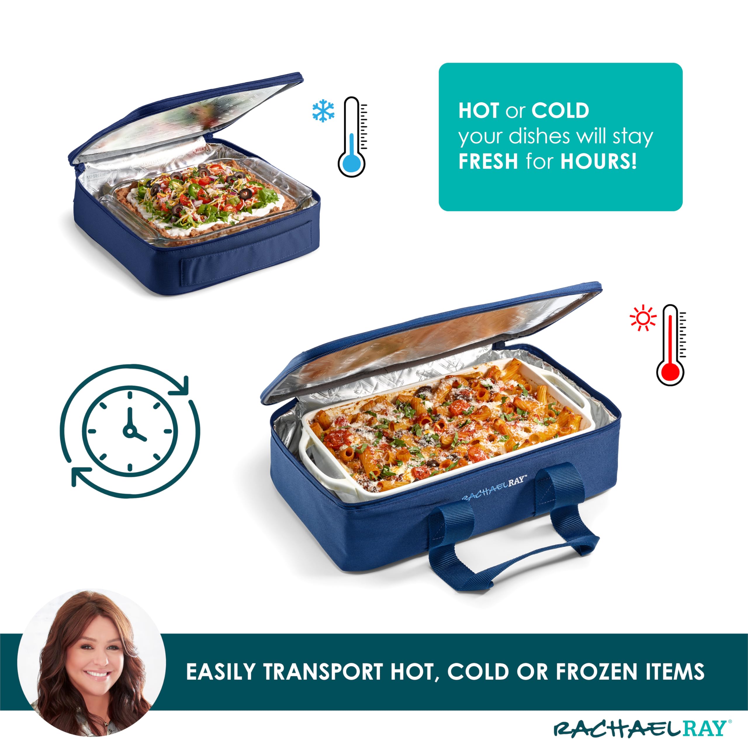 Rachael Ray Lugger Duo, Insulated Casserole Carrier for Hot or Cold Food, Thermal Lasanga Lugger Tote for Pockluck, Parties, Picnic, and Cookouts, Fits 9" x 13" Baking Dish, Burgundy