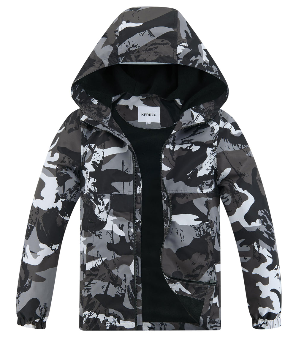 Boys Girls Rain Jackets Waterproof Hooded Fleece Raincoats Lightweight Windbreakers for Kids