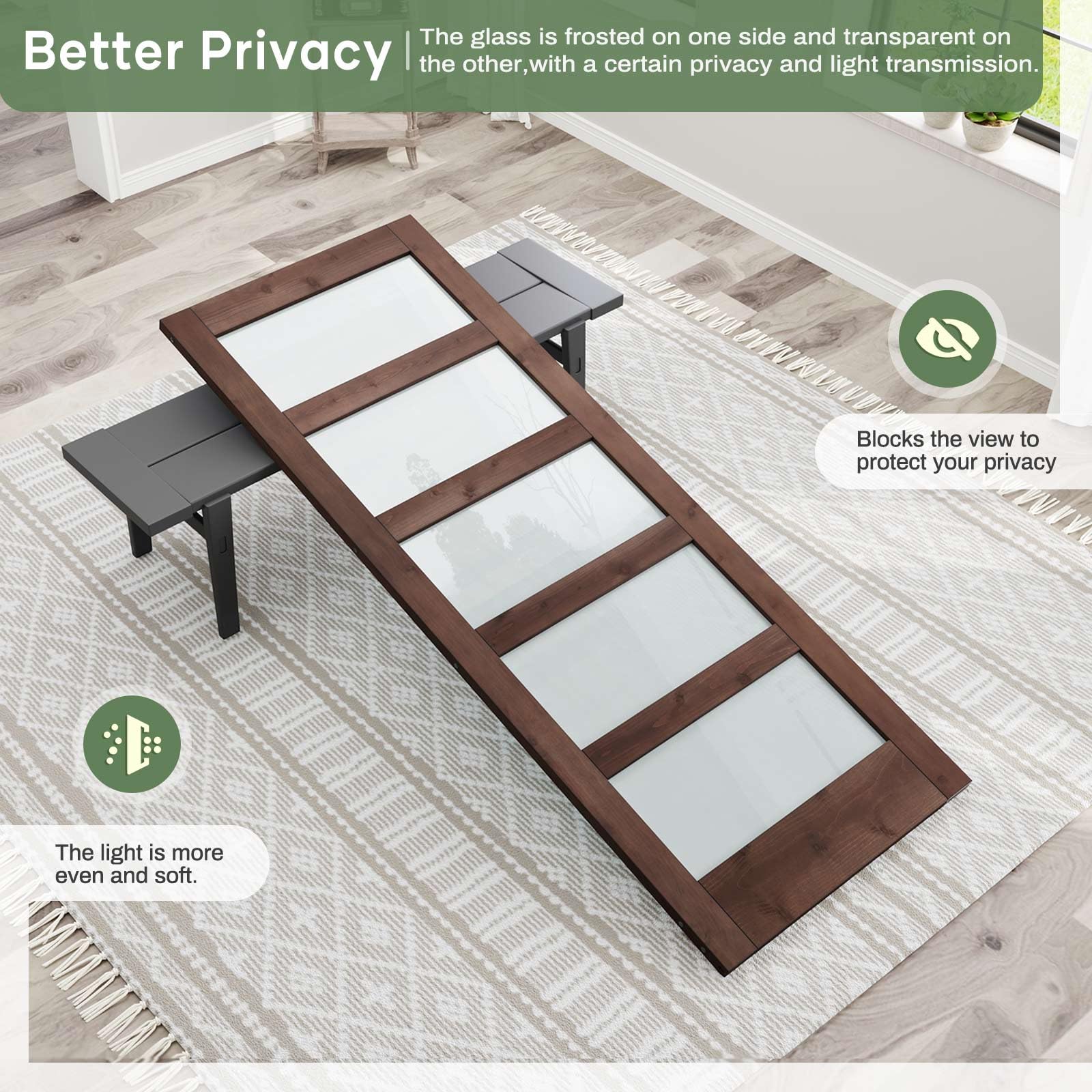 Double 18×84 inch Glass Sliding Barn Door Slab with 6.6ft Hardware Kit Included, 5-Panel Frosted Glass, Spruce Wood Support DIY Dyeing, Easy Assembly