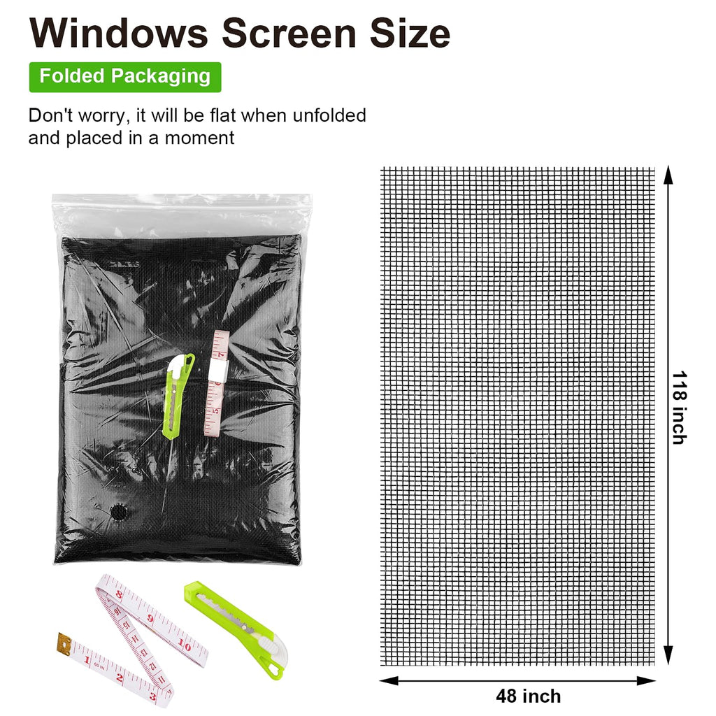 Ouskr Replacement Window Screens Roll, 36 inch x 100 feet Durable Window Screen Mesh for Patio Porch Door Windows, DIY Adjustable Fiberglass Window Screen Repair Kit Sliding Net Pet, Black