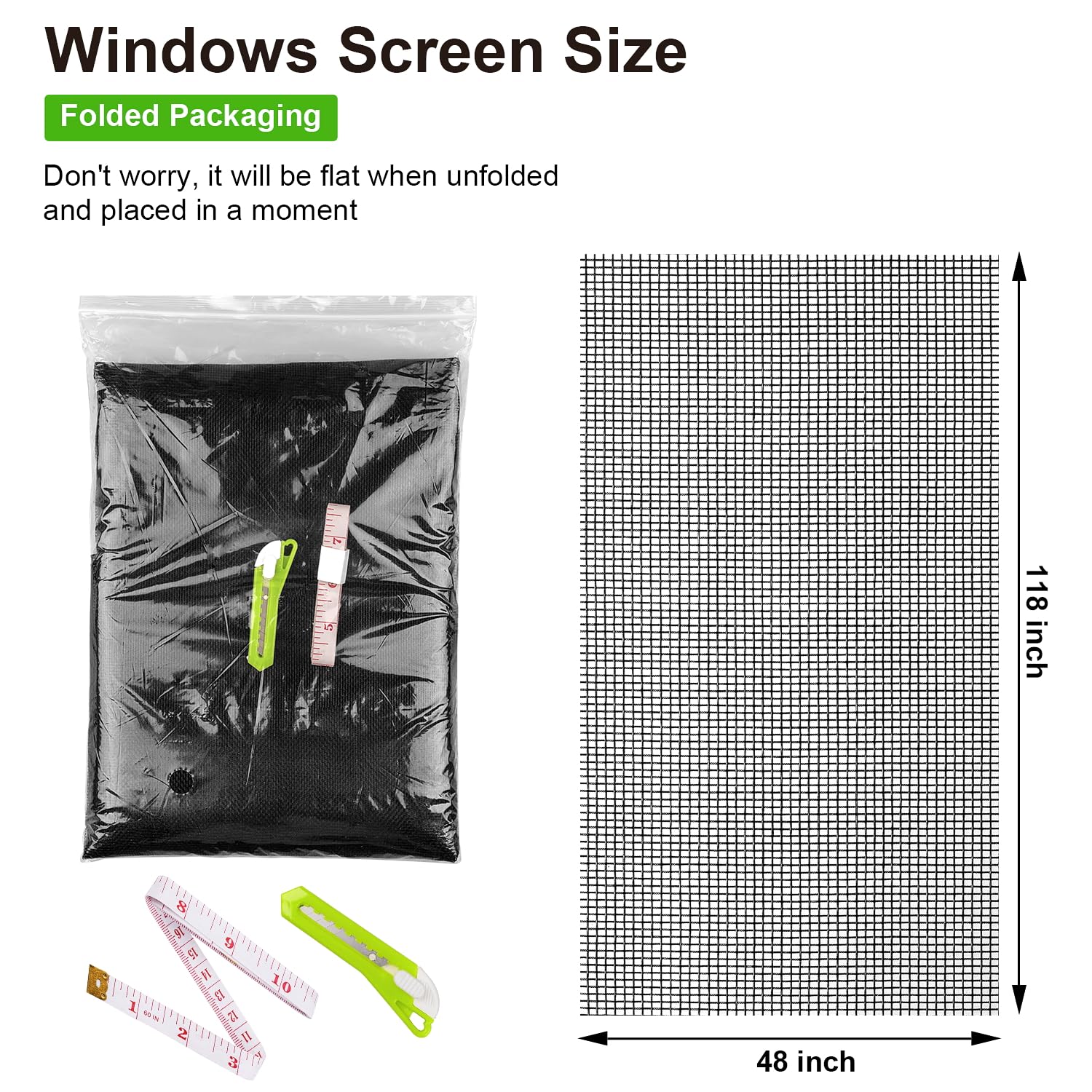 Ouskr Replacement Window Screens Roll, 36 inch x 100 feet Durable Window Screen Mesh for Patio Porch Door Windows, DIY Adjustable Fiberglass Window Screen Repair Kit Sliding Net Pet, Black