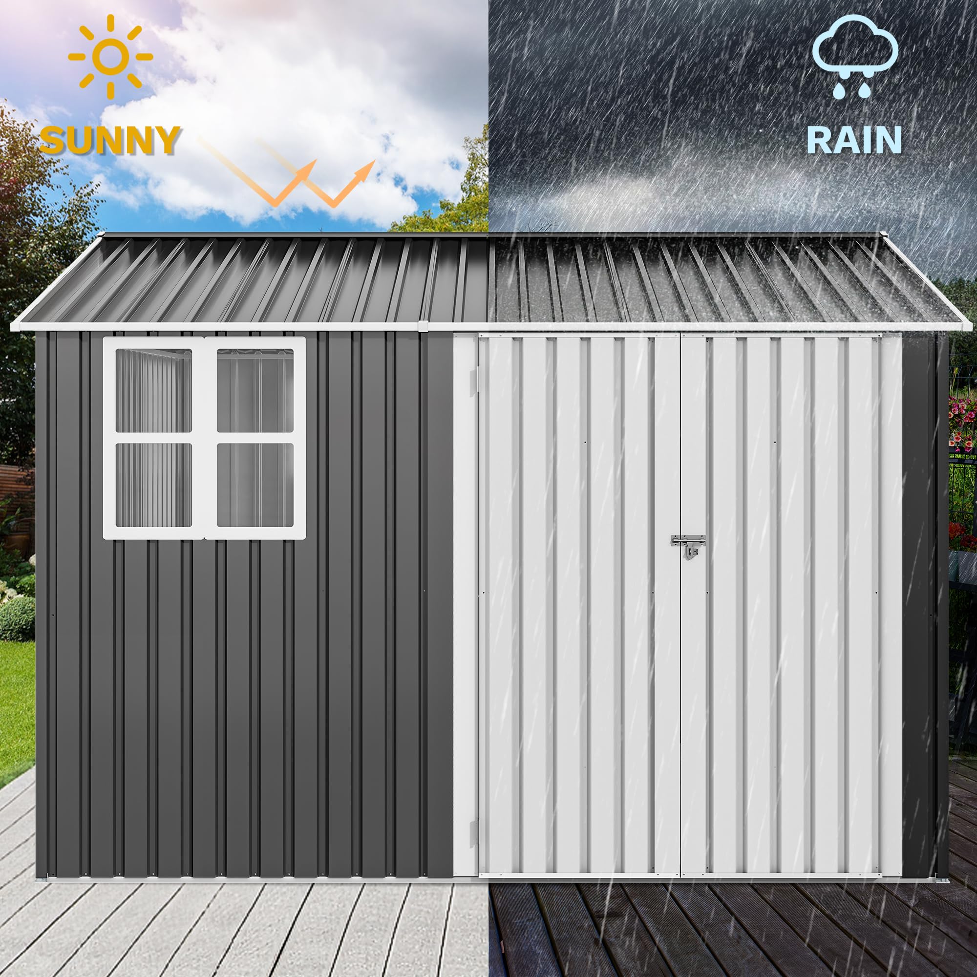 DWVO 6x4ft Outdoor Storage Shed, Lockable Metal Tool Storage Sheds, Waterproof Garden Sheds with Vents for Backyard, Patio, Garage, Lawn, Dark Gray