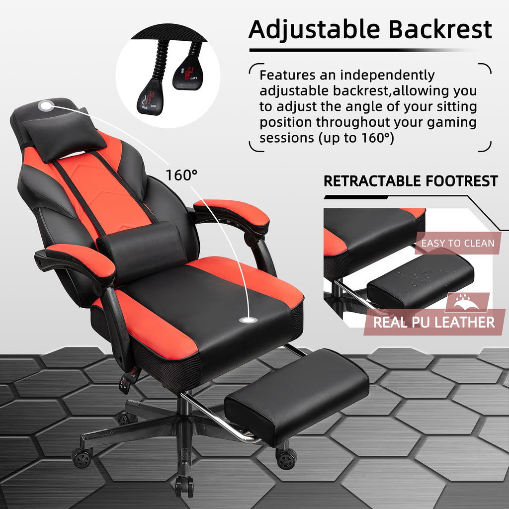 Shintenchi Gaming Chair,Video Game Chair with footrest and Massage Lumbar Support,Height Adjustable Game Chair with 360°Swivel Seat Ergonomic Computer Chair with Headrest for Office or Gaming(Blue)