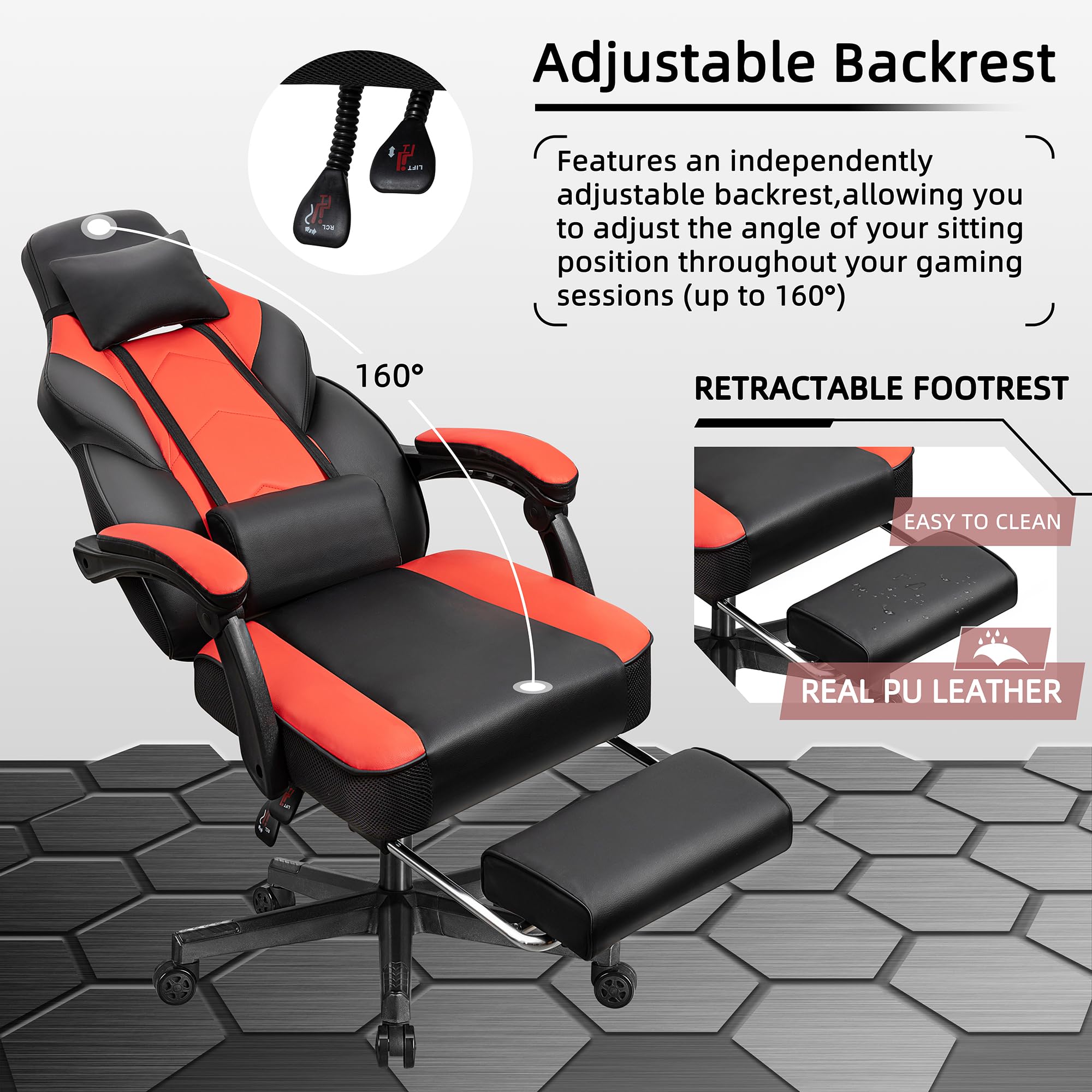 Shintenchi Gaming Chair,Video Game Chair with footrest and Massage Lumbar Support,Height Adjustable Game Chair with 360°Swivel Seat Ergonomic Computer Chair with Headrest for Office or Gaming(Blue)