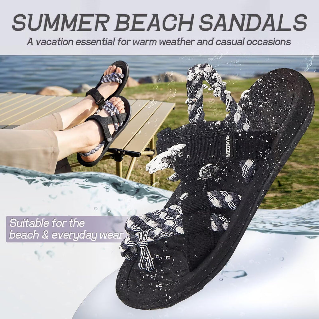 MEGNYA Hiking Sandals for Womens, Comfortable Walking Flip Flop Sandals with Arch Support, Athletic Sandals with Hook and Loop Straps for Beach Vacation Adventure