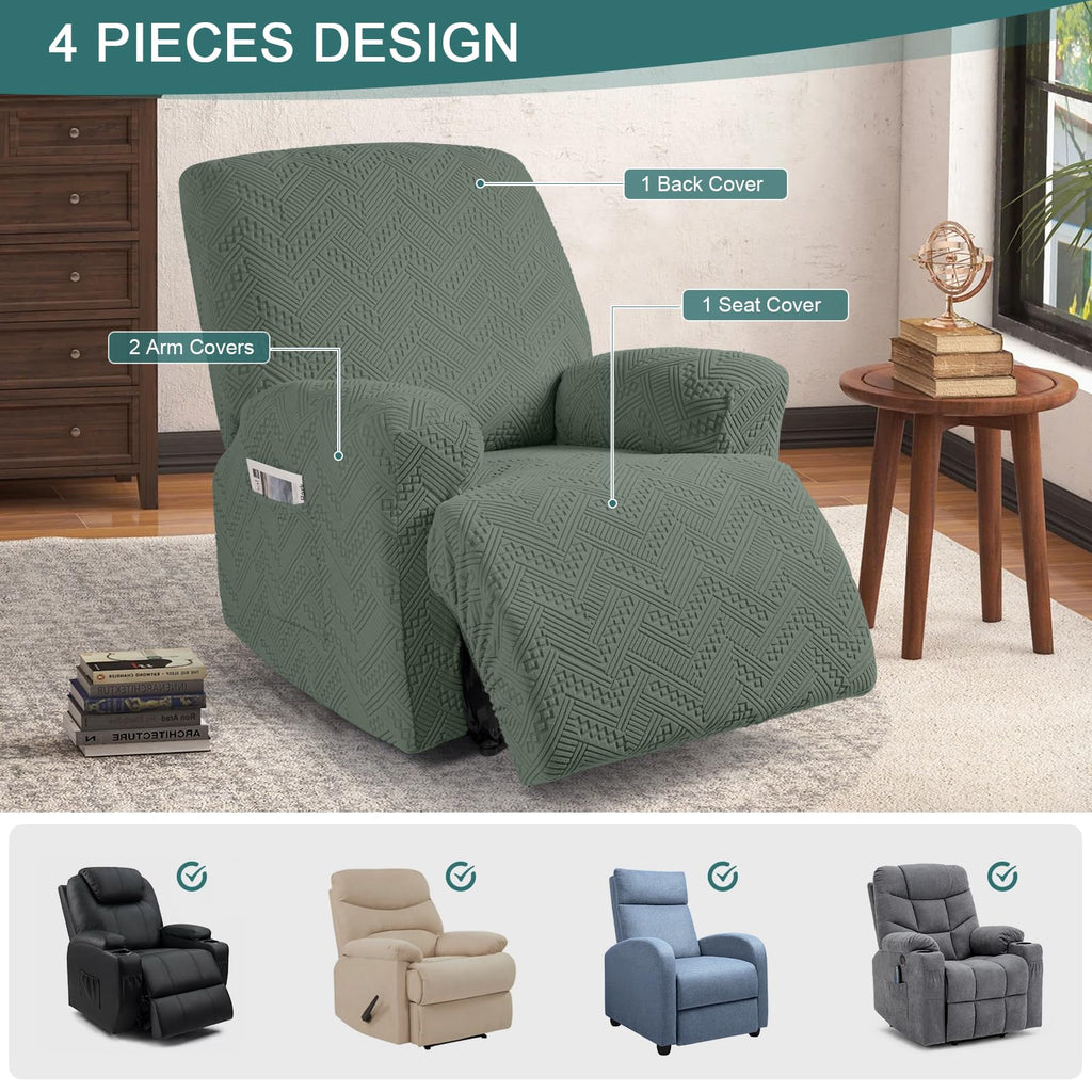Ruaozz Recliner Chair Covers 3-Pieces Lazy Boy Recliner Slipcovers Stretch Reclining Chair Slipcover Washable Furniture Protector with Elastic Bottom (1 Seater, Army Green)
