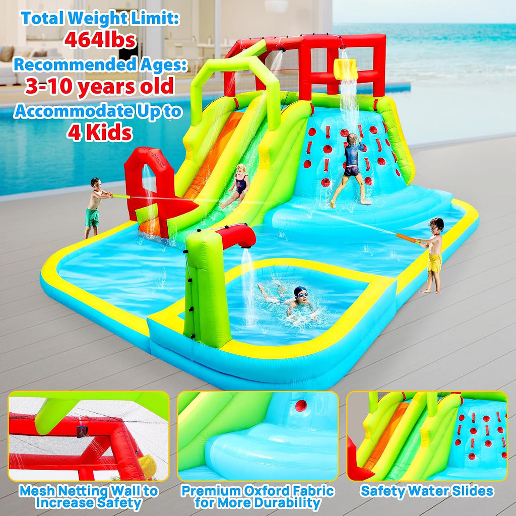 WELLFUNTIME Inflatable Water Slide Park, Bouncy Castle with Deep Pool, 191 x 157.5 x 100 Inch, Jumping Castle with Air Blower