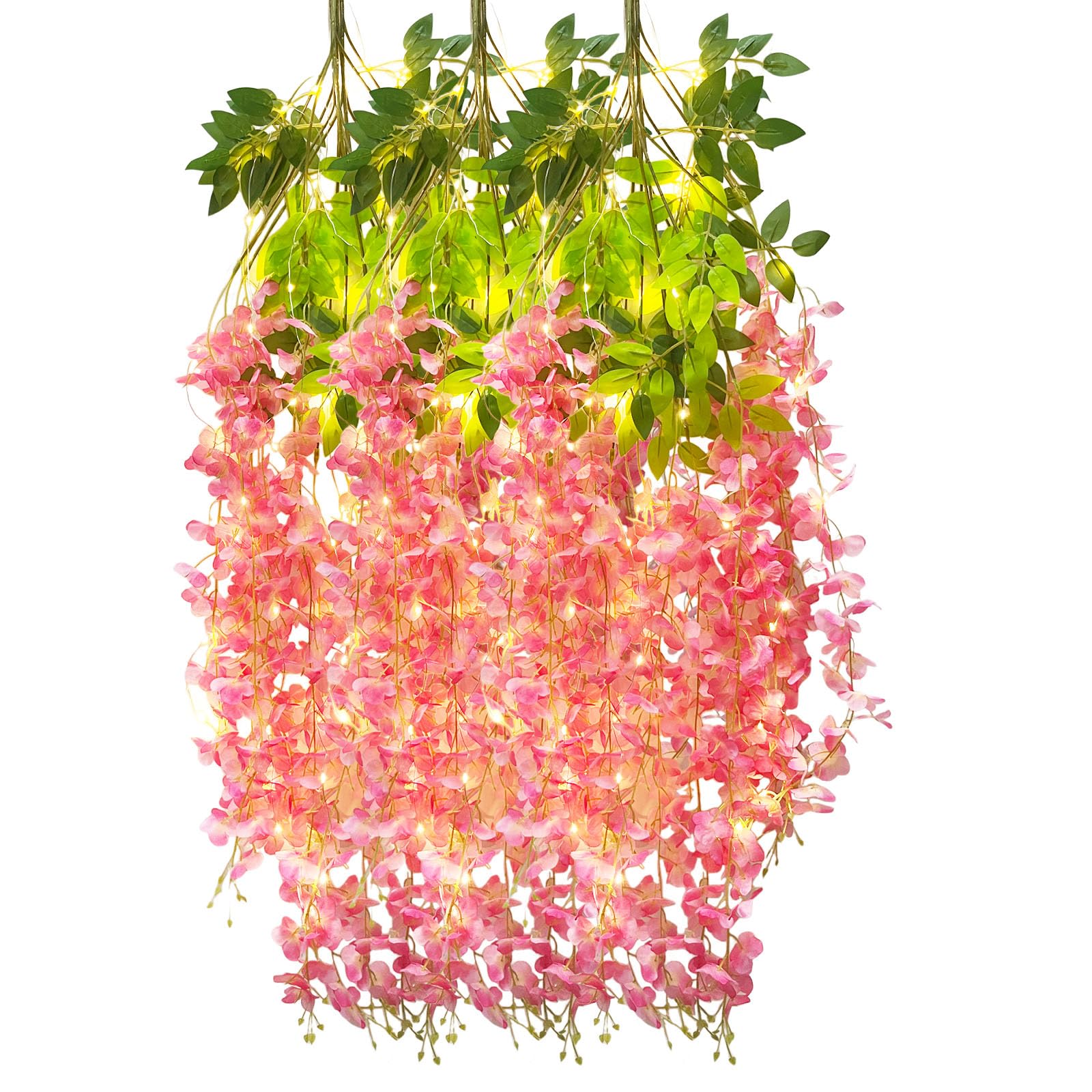 5 Pack Pink Wisteria Hanging Flowers Garland, 3.77 Feet Artificial Flower Vines, Fake Wisteria, Artificial Vines Hanging Garland for Backdrop Outdoor Yard Garden Decor