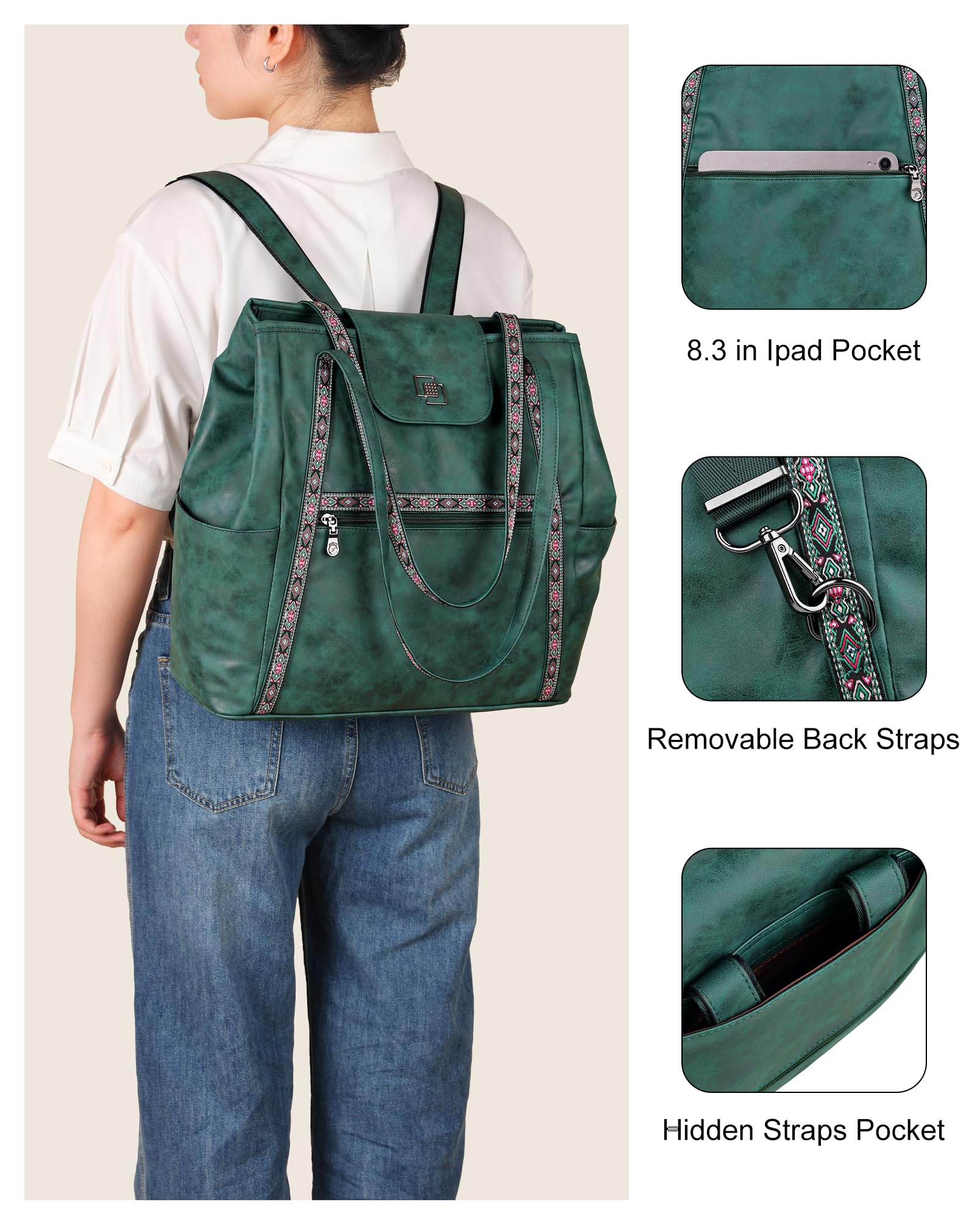 FADEON Large Laptop Tote Bag for Women Designer Leather Laptop Bag Fashion Travel Backpack Purse Shoulder Handbag