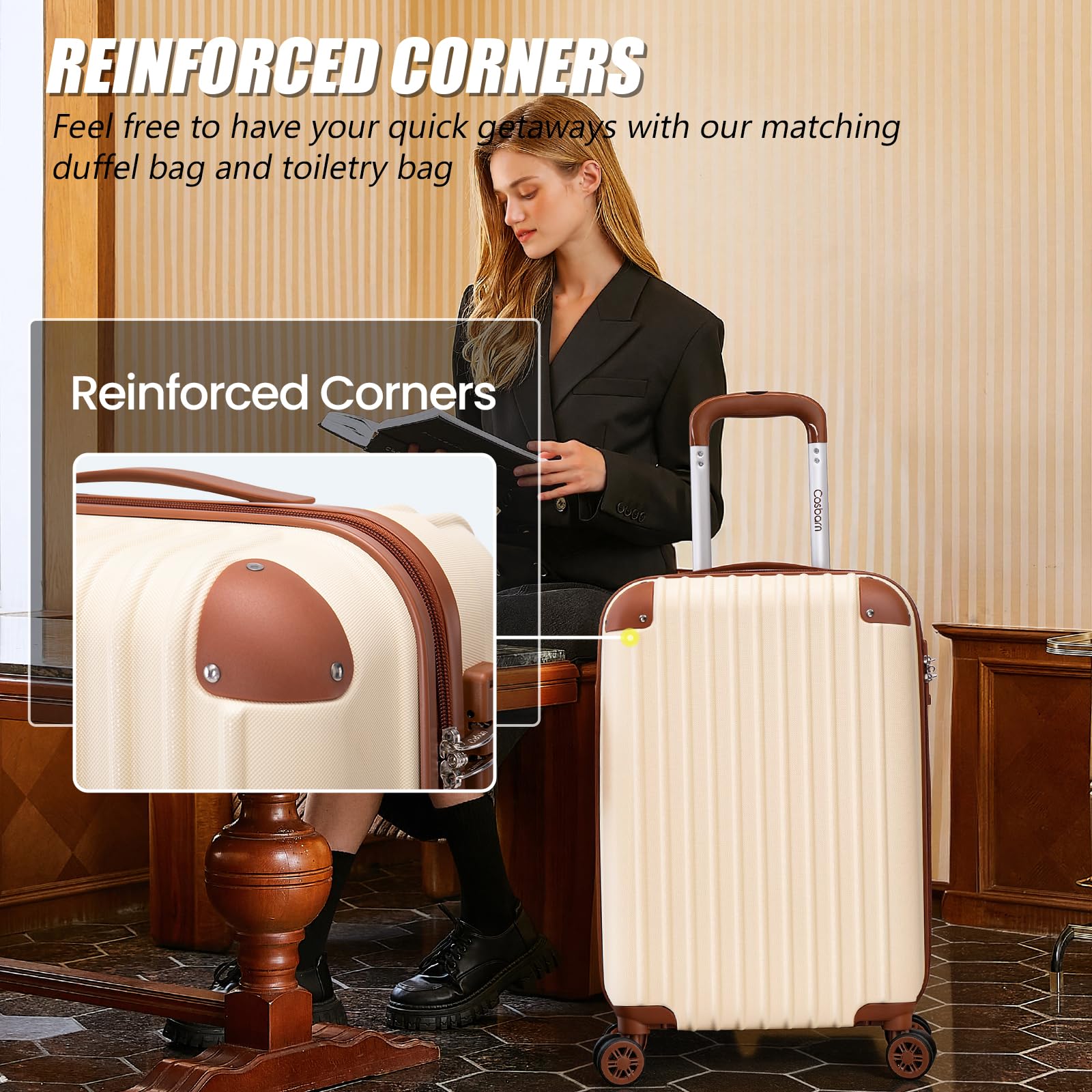 Cosbarn Luggage Sets 5 Piece Suitcases with Wheels, Suitcase Set ABS Hard Case Luggage with TSA Lock Spinner Wheels Durable Travel Luggage