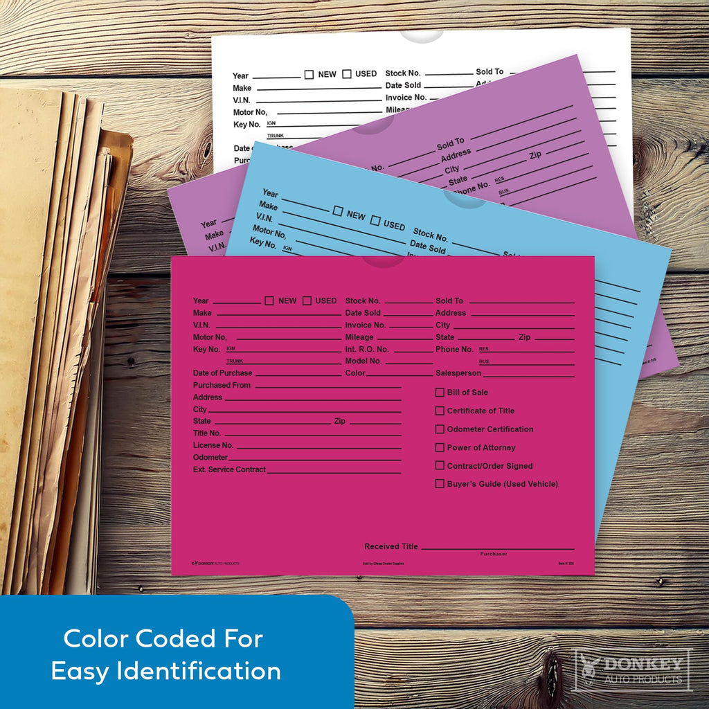 Printed Vehicle Deal Envelopes 9x12 Deal Jackets (100 shrink wrapped) (Blue)