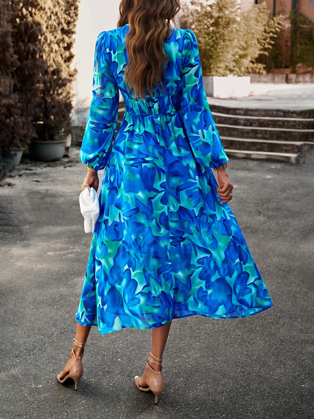 UEAL Womens Floral Flowy Wrap V Neck Midi Dress Short Sleeve Elastic Waist Casual Spring Summer Dresses for Women 2025
