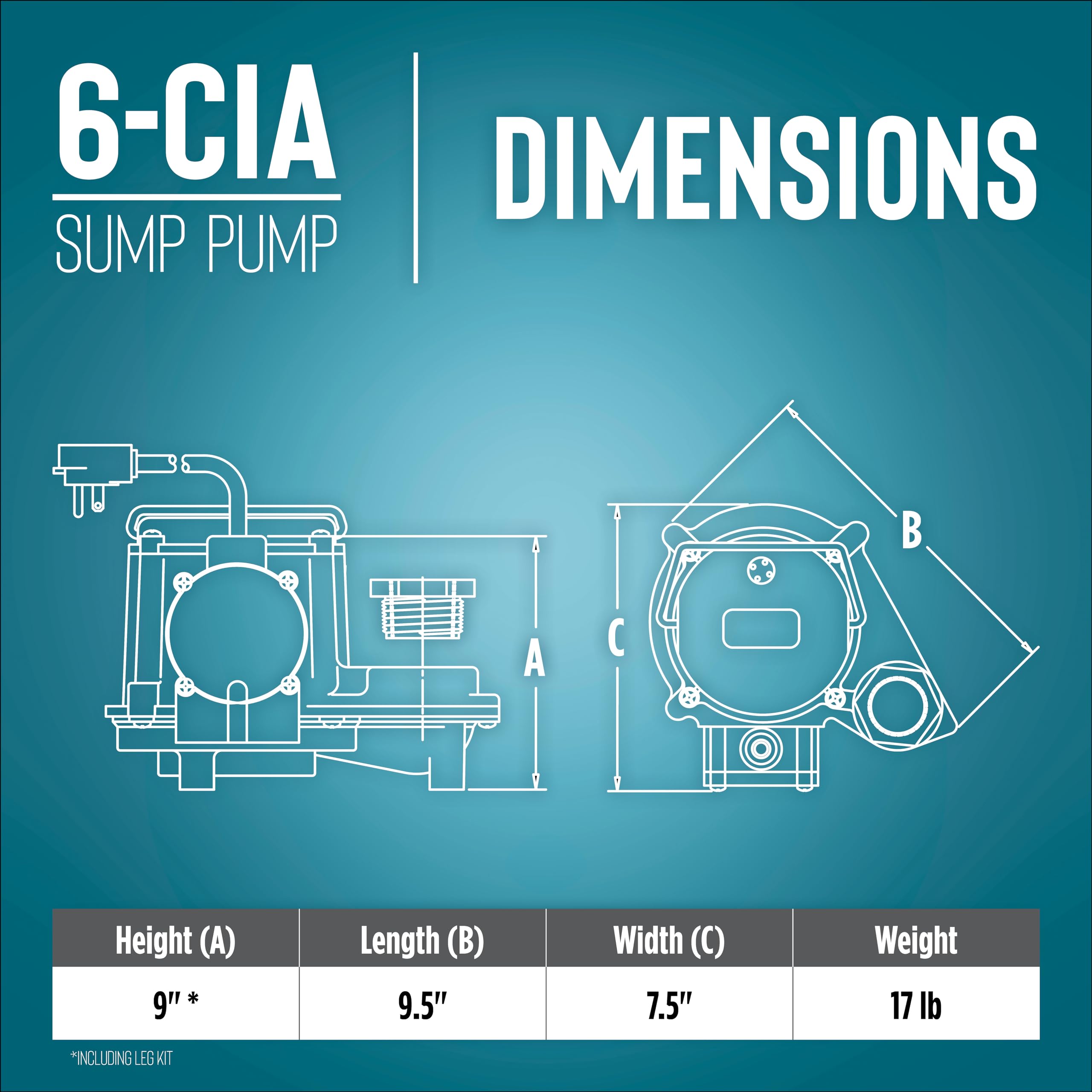 Little Giant 6-CIA 115 Volt, 1/3 HP, 2760 GPH Cast Iron Automatic Submersible Sump Pump with Integral Diaphragm Switch for Sump Systems, 10-Ft. Cord, Blue, 506158