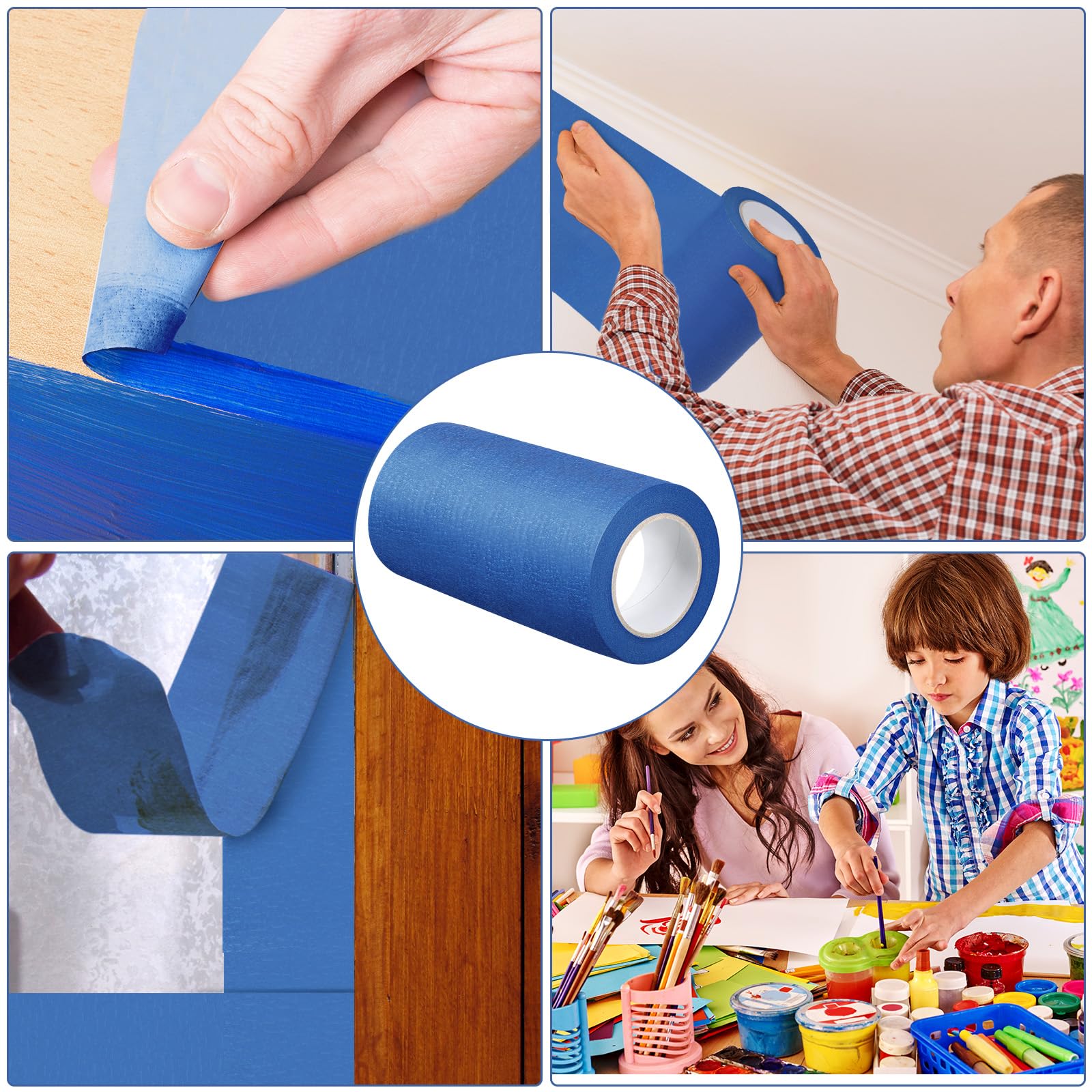 Fainne 12 Rolls Blue Painters Tape Bulk Multi Pack Safe Paint Paper Masking Tape for Wall Painting Decoration Supplies (Blue,1 Inch X 55 Yards)