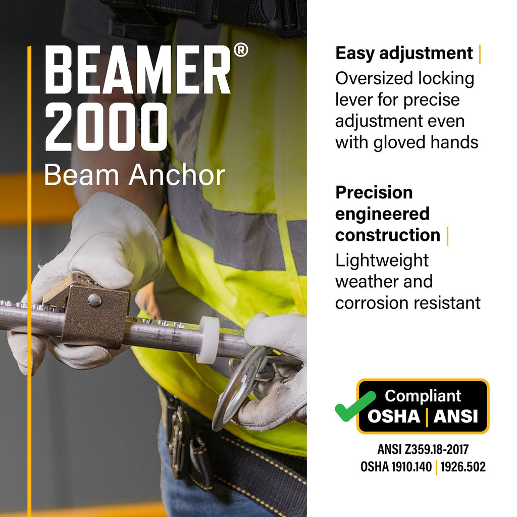 Guardian 00101 Beamer 2000 | Horizontal Beam Anchor | Fits 3.5 to 14 Inch Beams up to 1.25 Inches Thick | Tool Free Installation | OSHA and ANSI Compliant