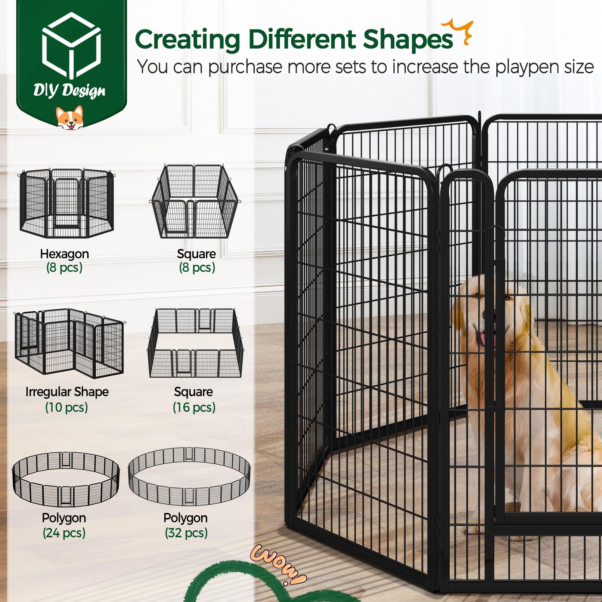 Yaheetech Dog Playpen, 24 inch 2 Panels Dog Pen for Indoor Heavy Duty Puppy Exercise Pen Metal Pet Fence for RV Camping/Yard/Garden