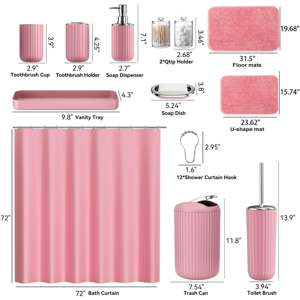 XLHOMO 24 PCS Black Bathroom Accessories Set with Shower Curtain and Rugs, Bathroom Decor Set with Trash Can, Toilet Brush, Soap Dispenser, Toothbrush Holder, Tumbler, Soap Dish and Jars