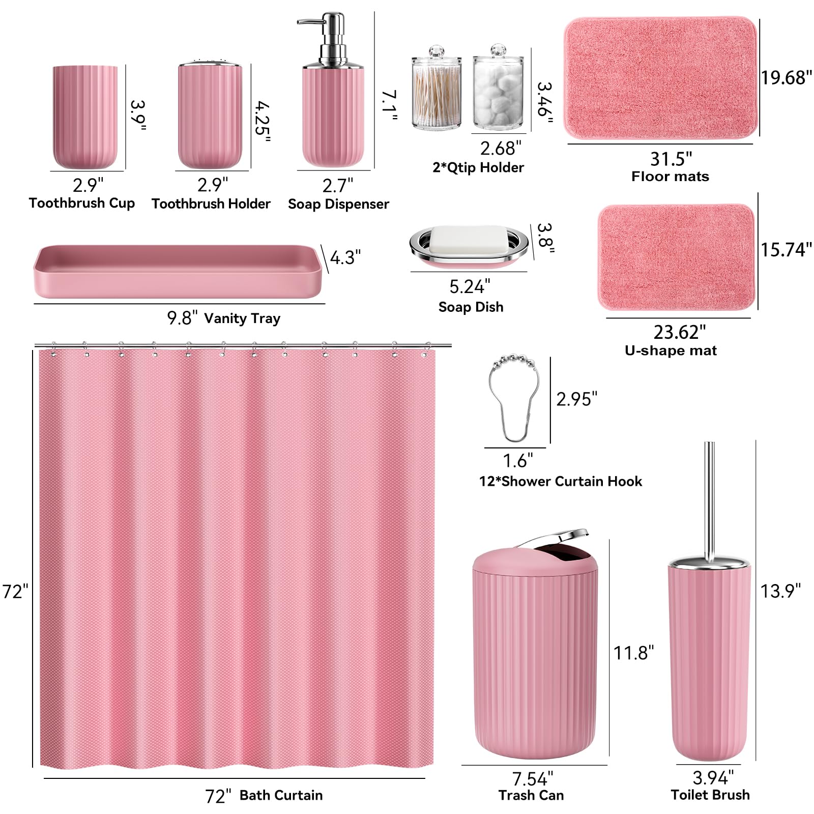 XLHOMO 24 PCS Black Bathroom Accessories Set with Shower Curtain and Rugs, Bathroom Decor Set with Trash Can, Toilet Brush, Soap Dispenser, Toothbrush Holder, Tumbler, Soap Dish and Jars