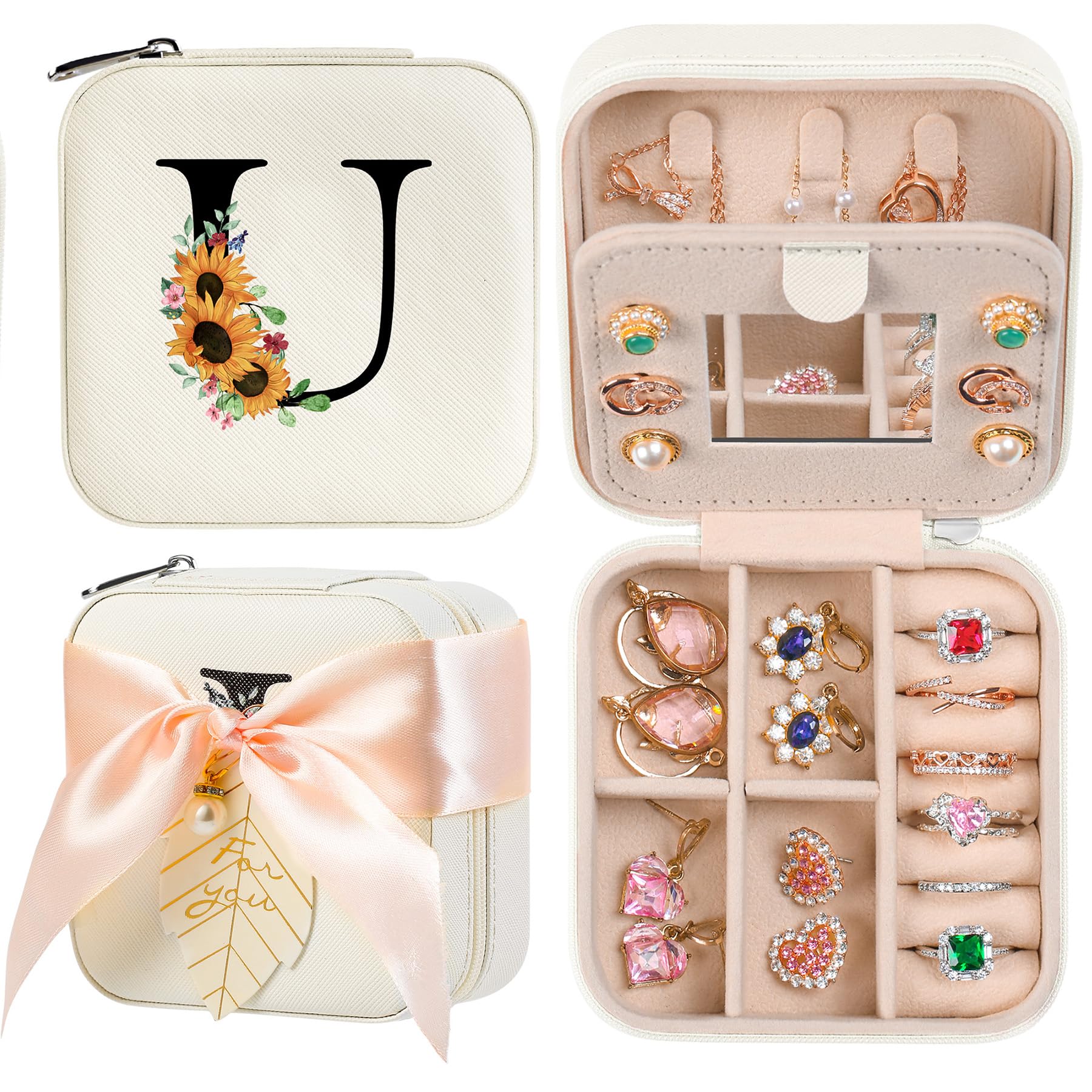 AYGXU Travel Jewelry Box for Women and Girls - Small Case With Initial A-Z - Teacher Gifts