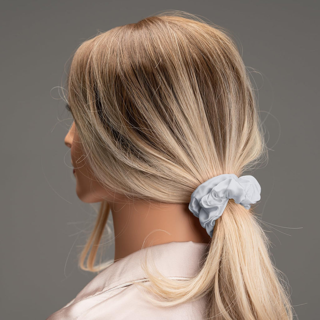 Silk Scrunchies for Hair 100% Mulberry Silk Hair Ties（Silver gray, Dark gray, Pink）