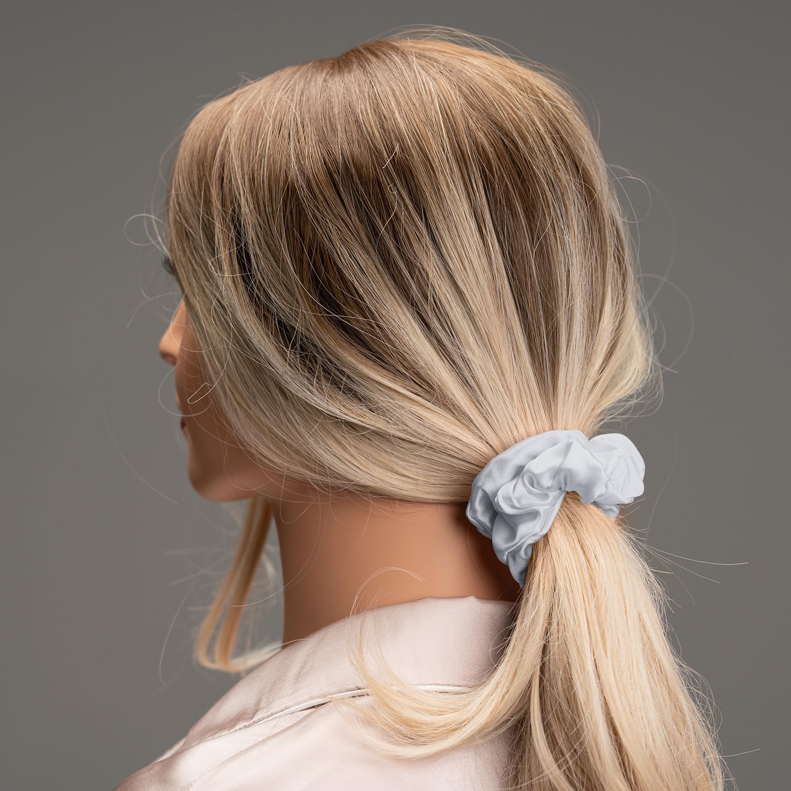 Silk Scrunchies for Hair 100% Mulberry Silk Hair Ties（Silver gray, Dark gray, Pink）