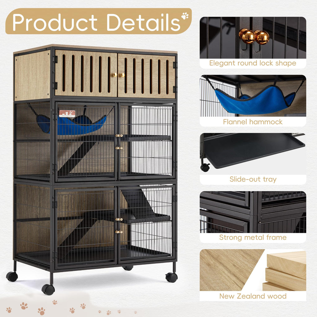 Fragess Metal Large Guinea Pig Cages 5 Levels, 60" H Rolling Ferret Cage with Removable Ramps & Double Door, Cages with Locker, Squirrel Cage Christmas Decoration Pet Crate Furniture