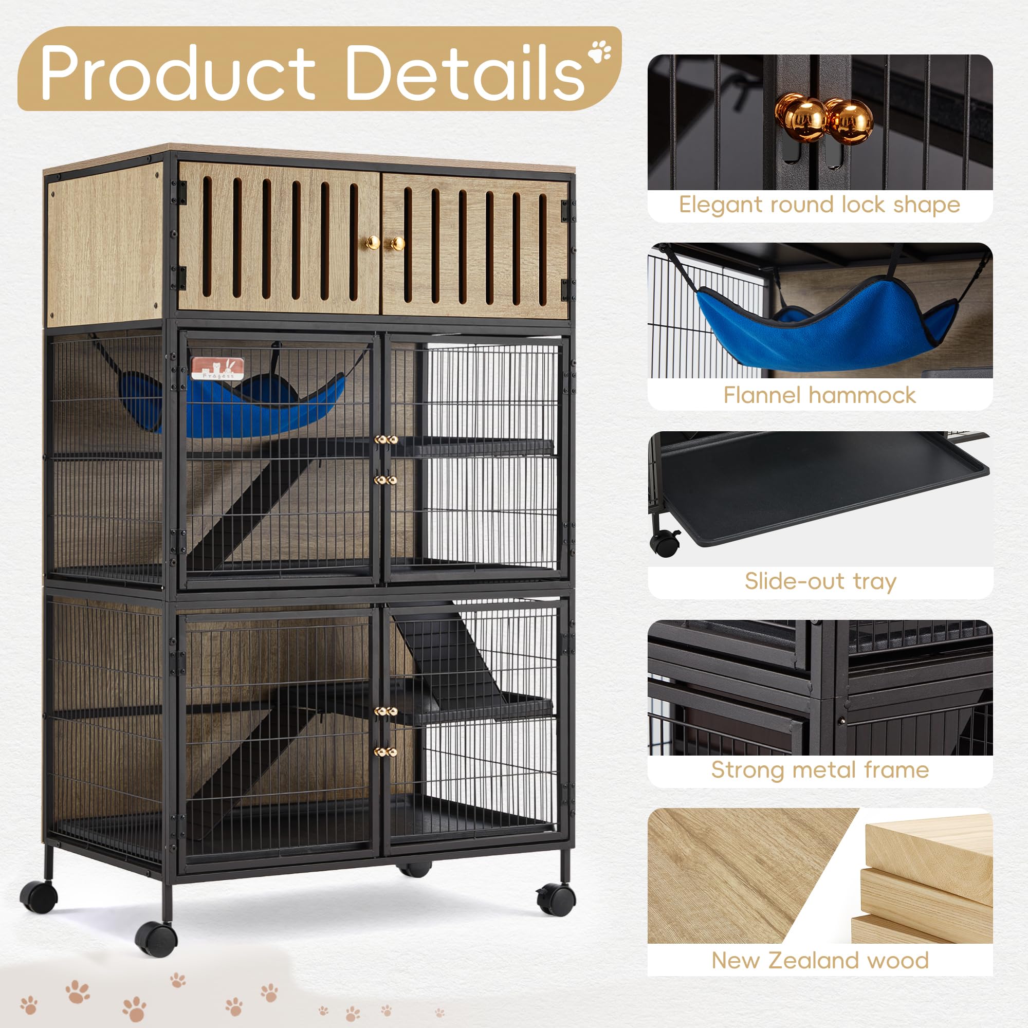 Fragess Metal Large Guinea Pig Cages 5 Levels, 60" H Rolling Ferret Cage with Removable Ramps & Double Door, Cages with Locker, Squirrel Cage Christmas Decoration Pet Crate Furniture
