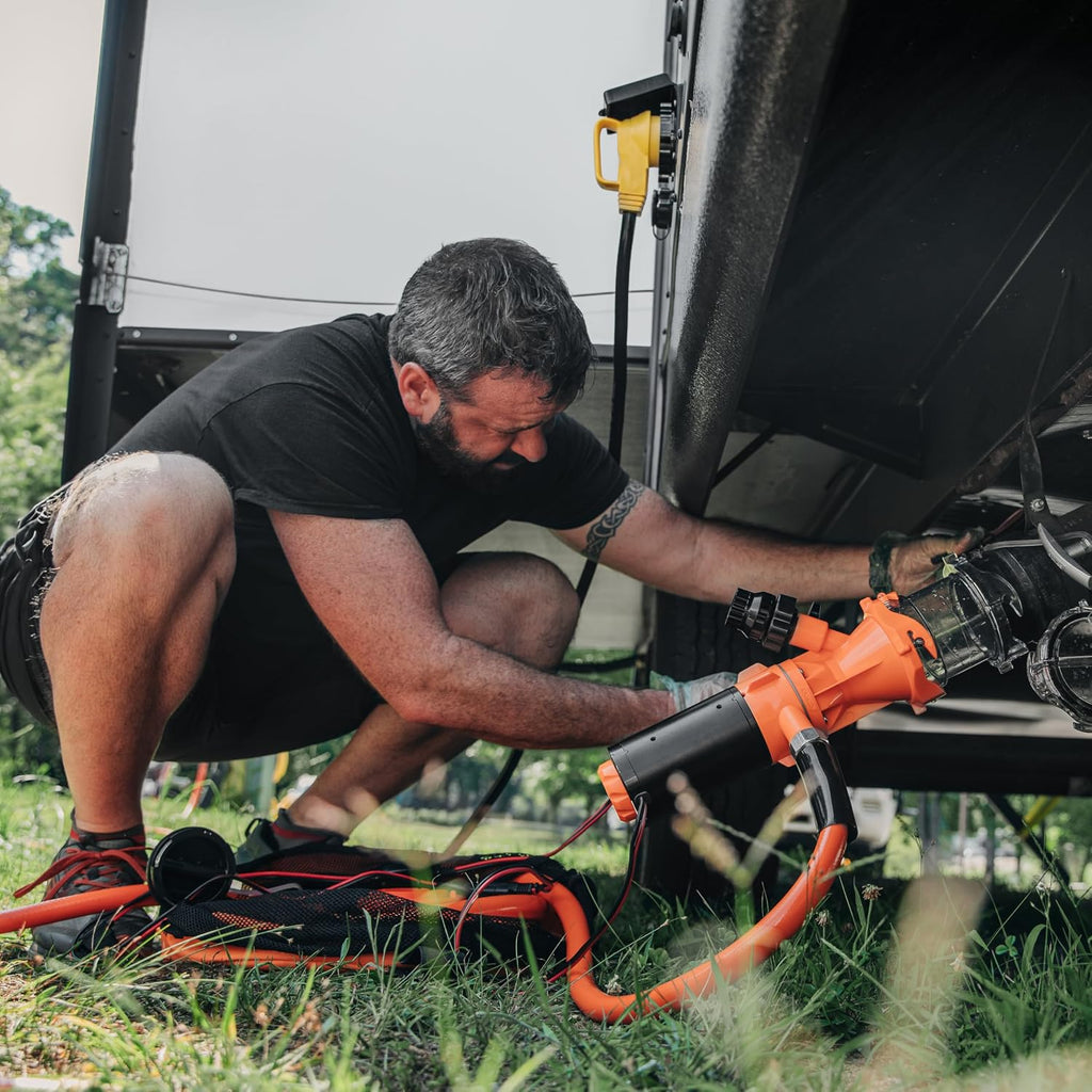 Camco Rhino Camper/RV Sewage Macerator Pump Kit - Features Run Dry Protection and High Temp Protection - Compatible w/4”, 3.5” & 3” Sewer Outlets - Designed w/Self-Priming 12 Volt DC Motor (39040)