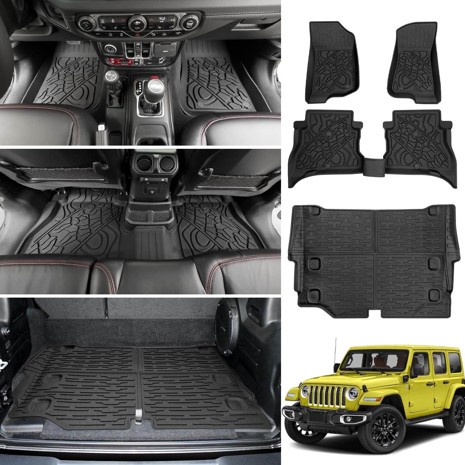 Cargo Mats for 2018-2025 Jeep Wrangler JL Unlimited 4X4 Trunk Mat with Backrest Liner, All Weather TPE Protector Rear Back Seat Mats for 18-25 Wrangler JL 4X4 4 Door Accessories