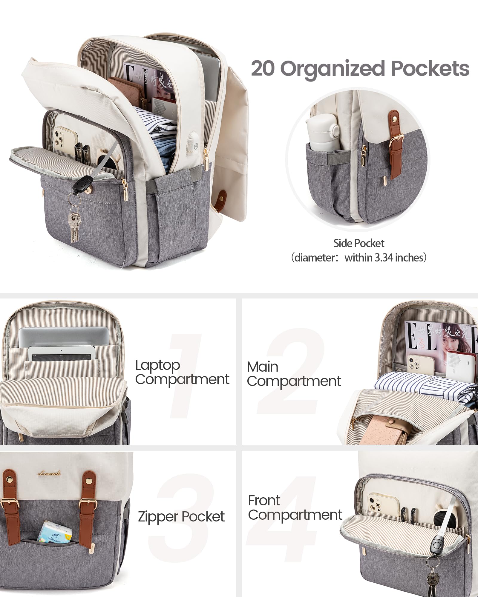 LOVEVOOK Laptop Backpack for Women, 15.6 Inch Vintage Travel Backpack Purse – Airline Approved Large Computer Bag, Lightweight for Nurse Teacher