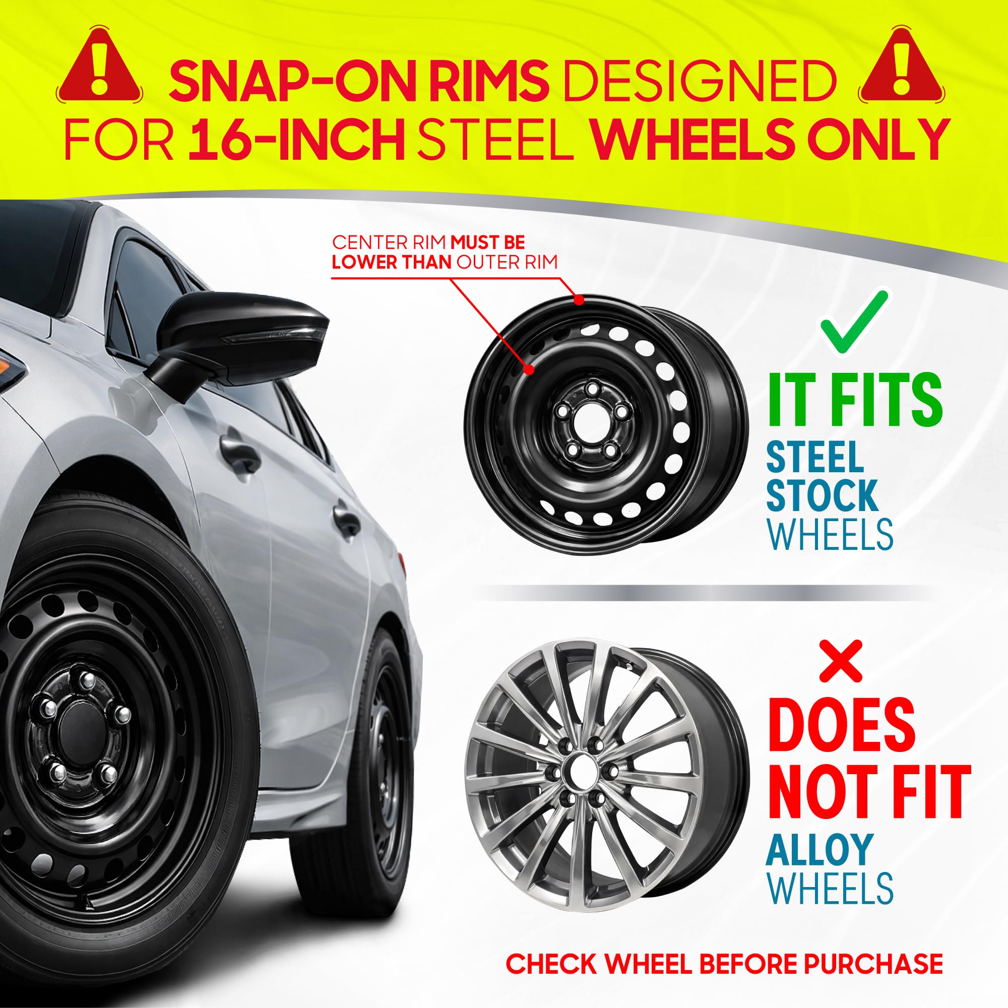 BDK (Set of 4) 16" Inch Rims Hubcaps Automotive Car Wheel Hub Caps Wheel Covers, Snap-On Direct OEM Replacement Toyota, Honda, Nissan, Ford, Mazda, Chevrolet, Mitsubishi, Kia, Hyundai, Volvo, BMW