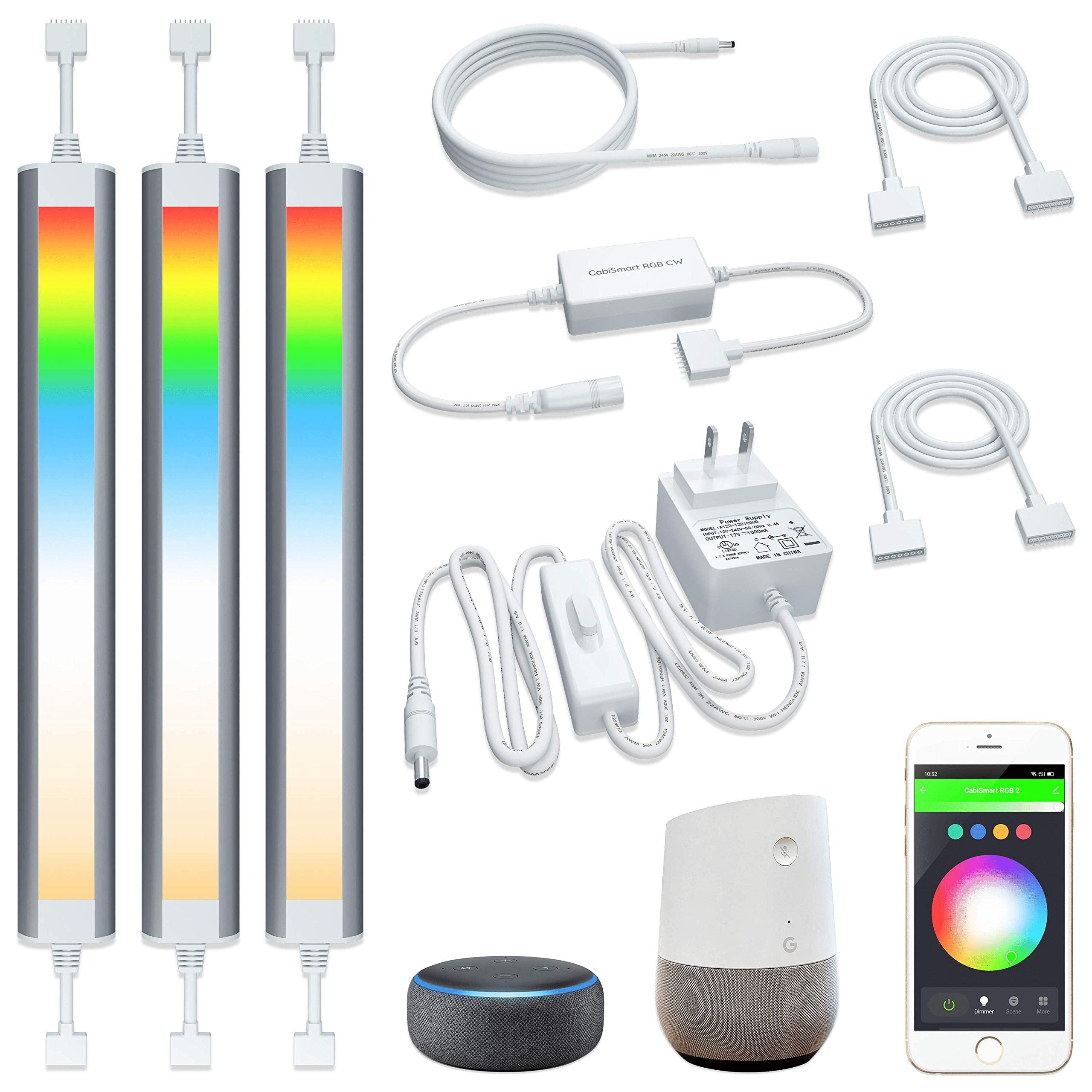 LED Light Bar,Plug-in, Dimmable, Adjustable White & RGB Color Changing, Alexa, Google Home Enabled Remote Counter Lights for Kitchen, Shelf, Cupboard, Desk, Monitor (1-Bar 12 Inch Kit)