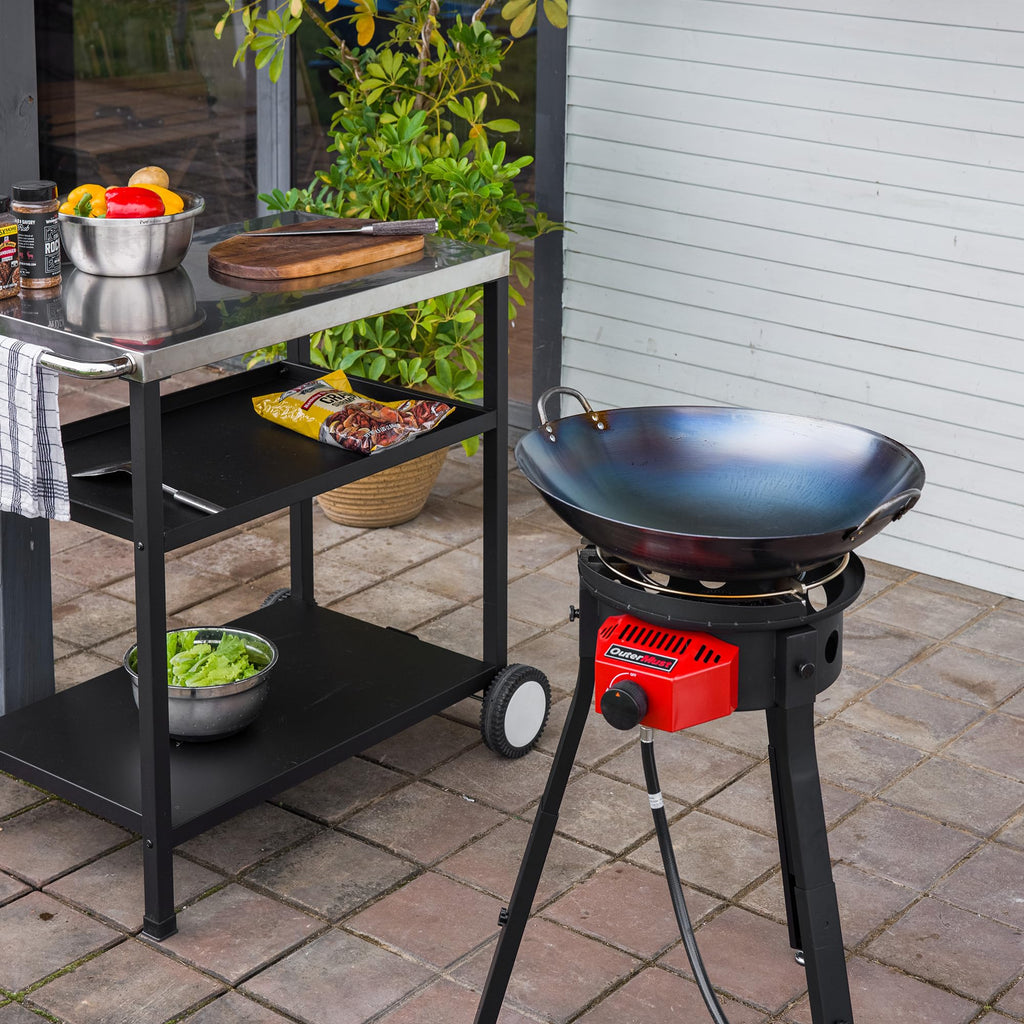 OuterMust Outdoor Cooker Wok Station with Cover, Iron Wok, Electronic Ignition and Burner 54000 BTU for BBQ, Backyard