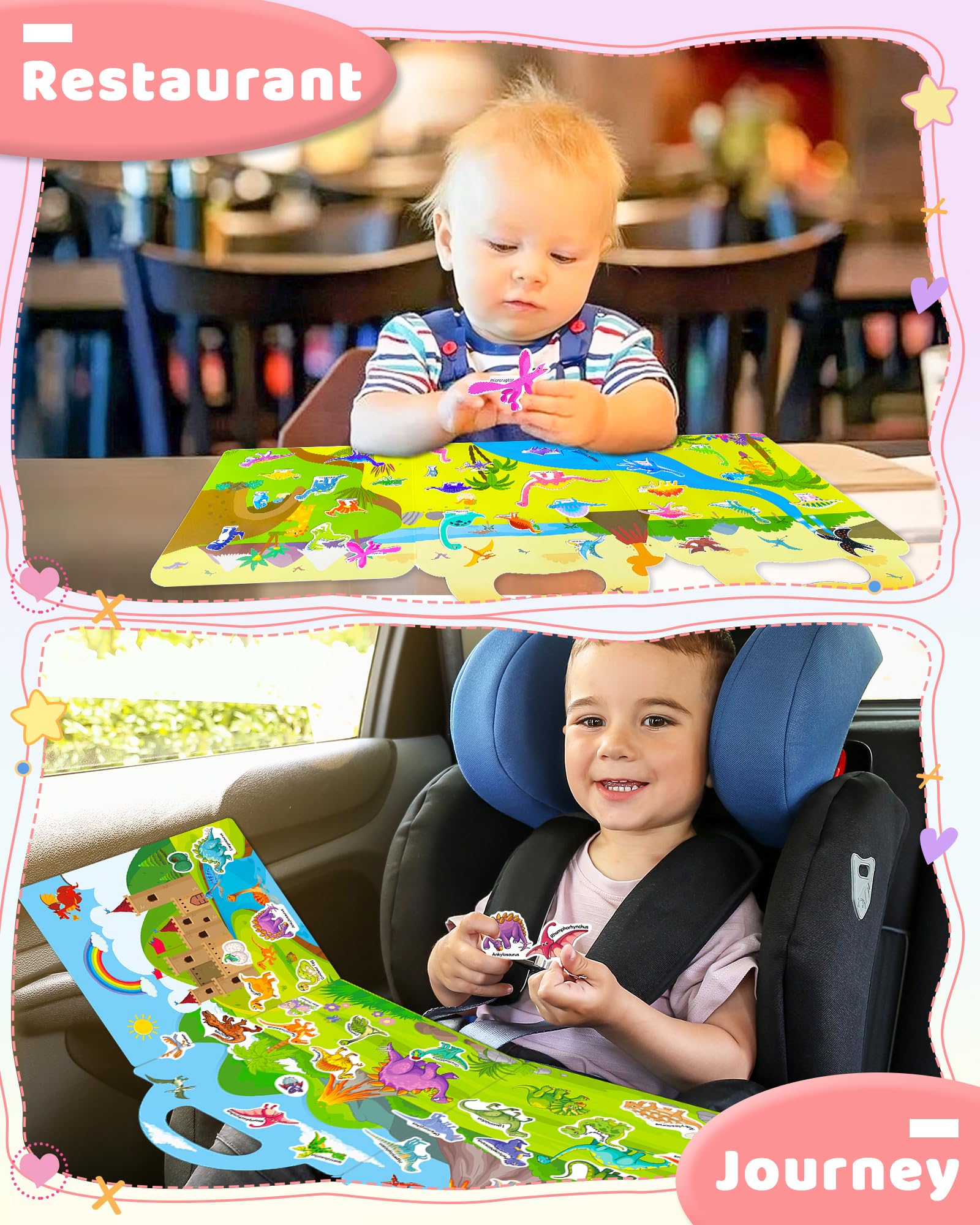 Benresive Reusable Sticker Book for Toddlers, Stickers for Kids, Travel Toys for Arts & Crafts Activities, Birthday Gift for Boys & Girls, Animals Dinosaurs Insects Themes