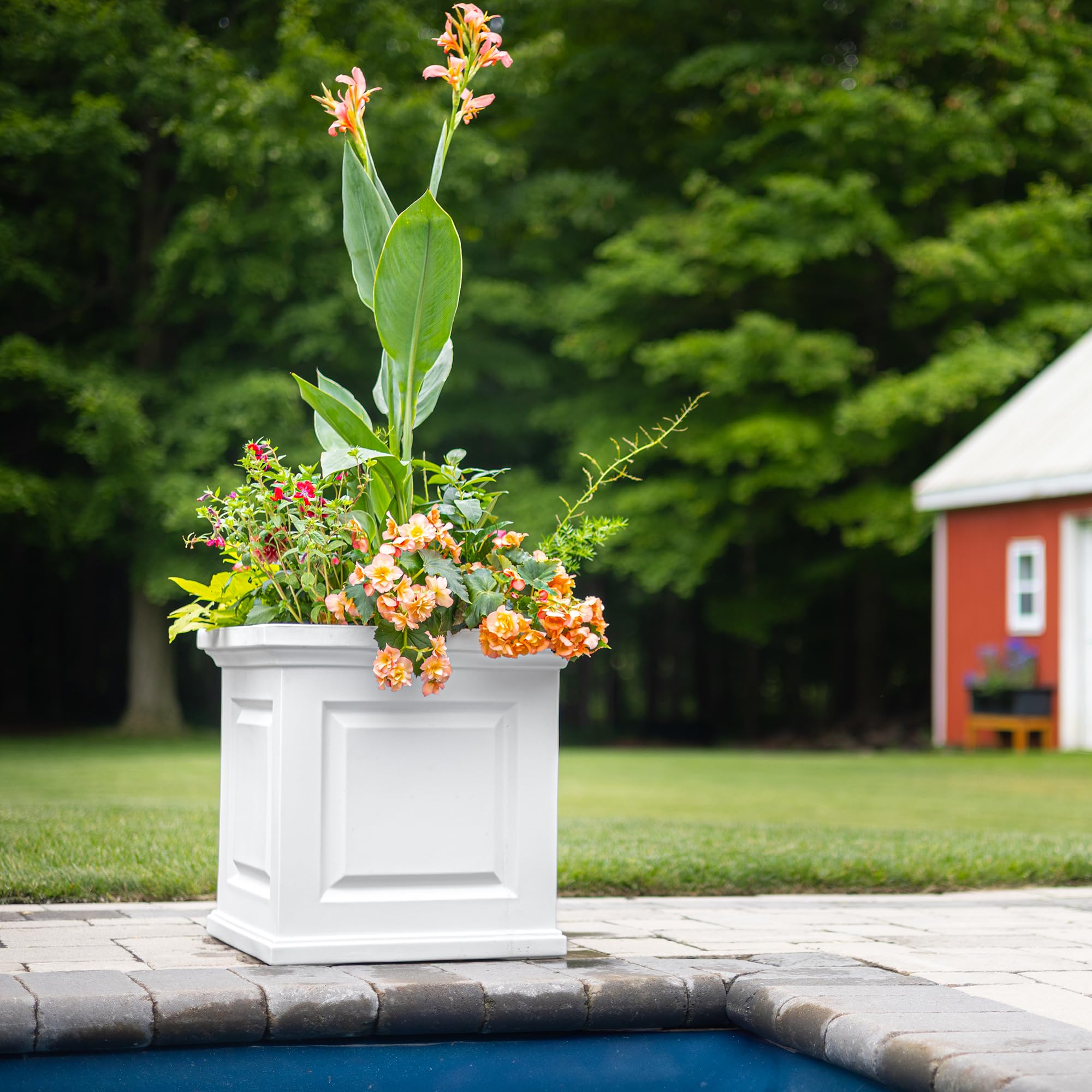 Mayne Nantucket 20-Inch Square Planter – Self-Watering, Weather-Resistant Planter for Flowers – Durable Outdoor Design for Patio, Porch, or Entryway