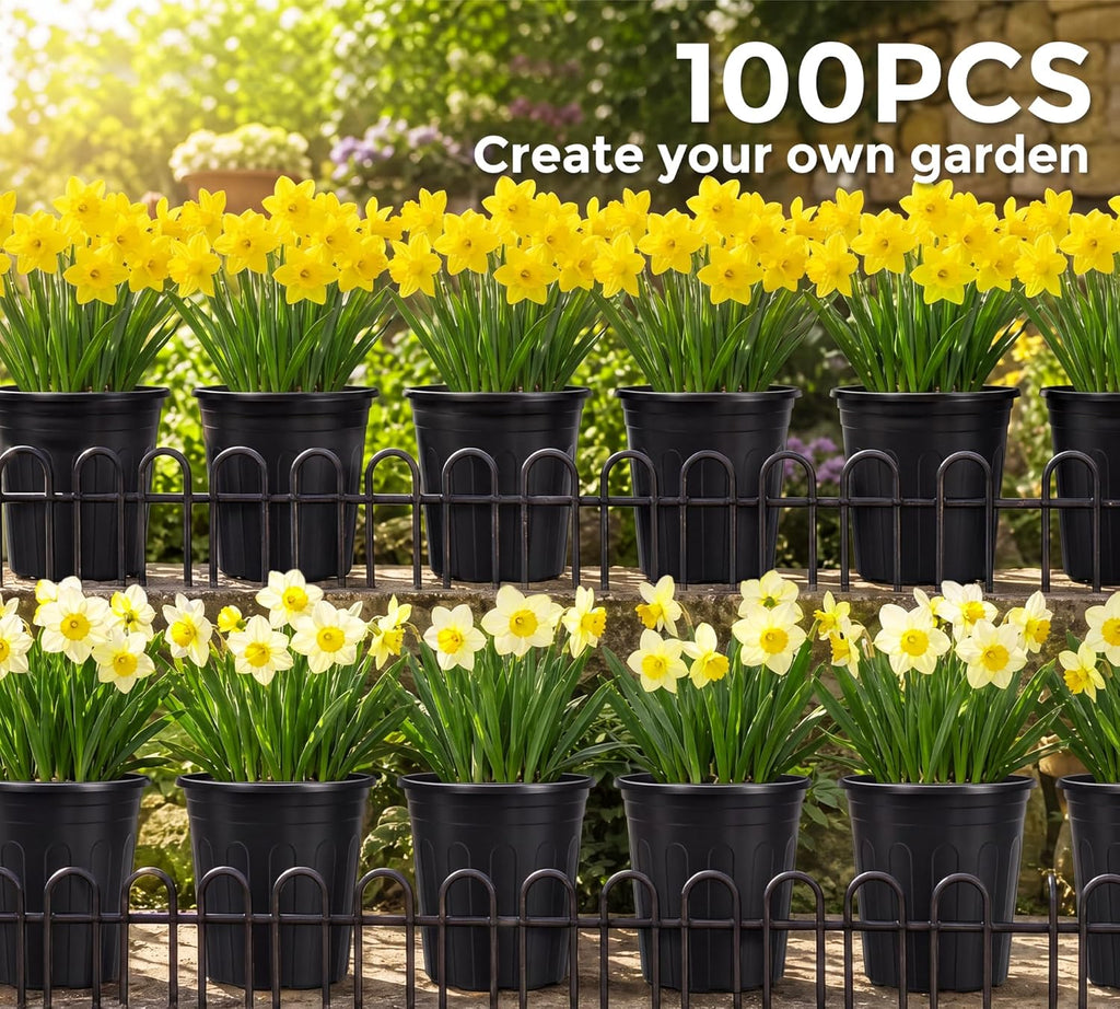 GroTheory 100 Pack 1 Gallon Nursery Pots, 6.7 Inch Plastic Pots for Plants, Plastic Flower Pots, Plant Pot, Seedling Pots for Potting, Seed, Succulent, Planting Pots with Plant Labels