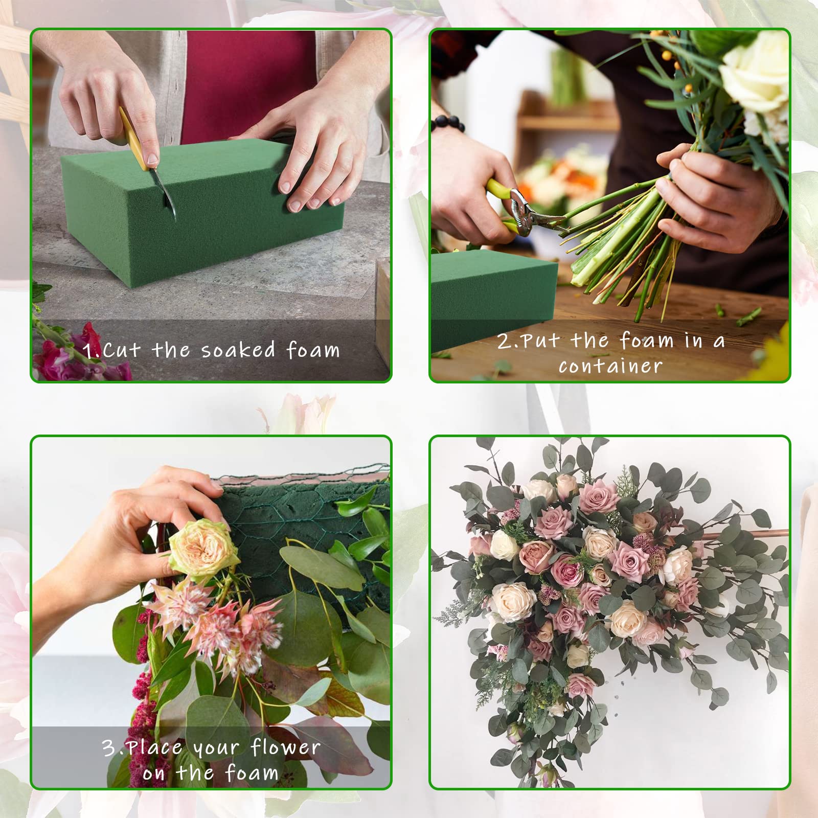 Prashent 9.2FT 14 Piece Floral Wet Foam Garland for Fresh Flowers, Floral Craft Wet Foam for Home Garden Wedding Decoration, Arch Door Tabletop Flower Arrangement DIY Material