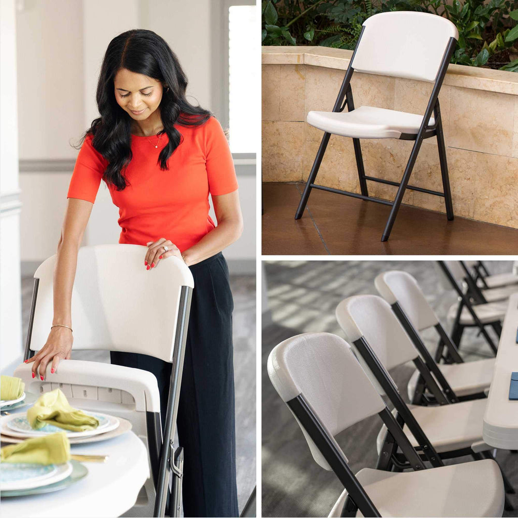 LIFETIME 42803 Commercial Grade Folding Chairs, 4 Pack, Almond