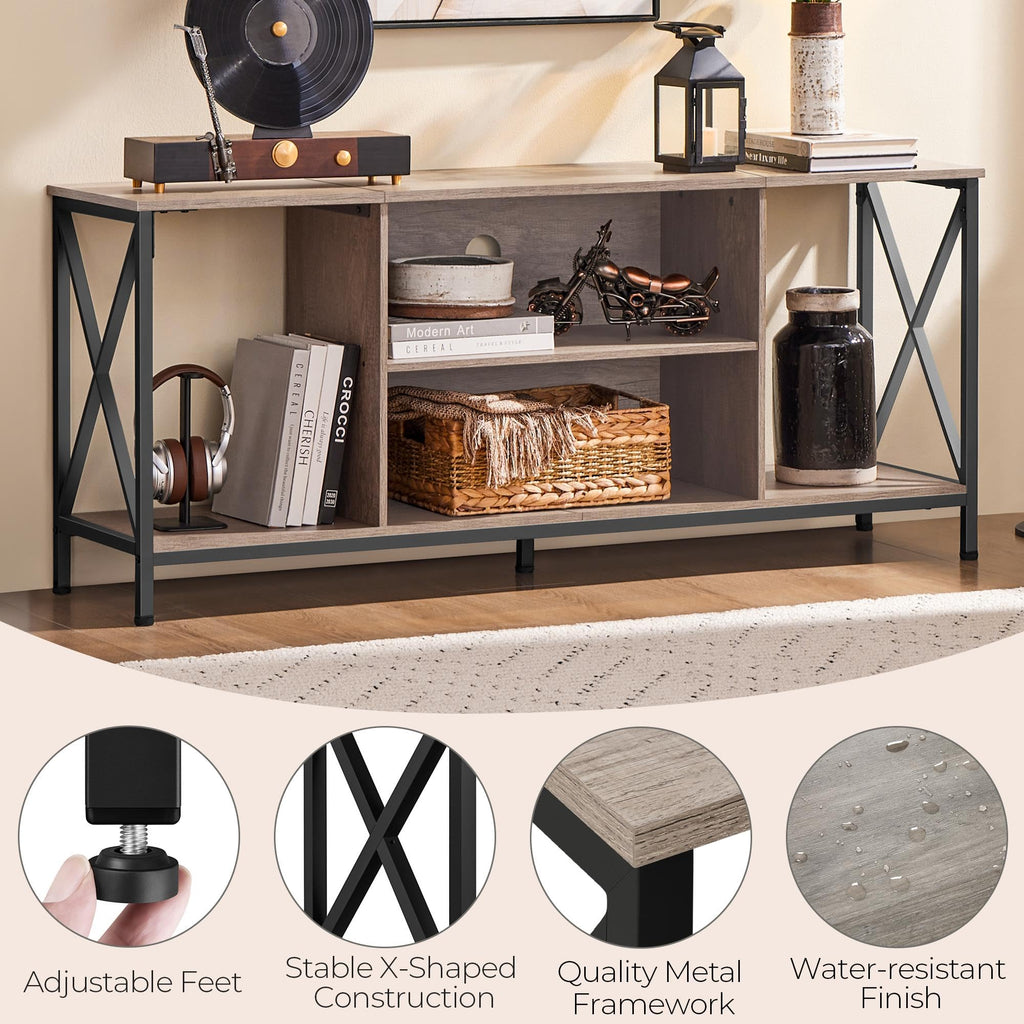 Yaheetech Industrial TV Stand for 55 Inch TV, Entertainment Center Media Console Table with Open Storage for Living Room, Wood Modern Furniture, Gray