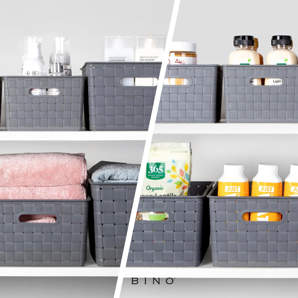 BINO Plastic Basket, Small White, 5 Pack - Rectangular Cabinet Organizer, Multi-Use Storage Basket, Drawer and Cabinet-Friendly, Portable, Durable, Space Efficiency, Stock Management
