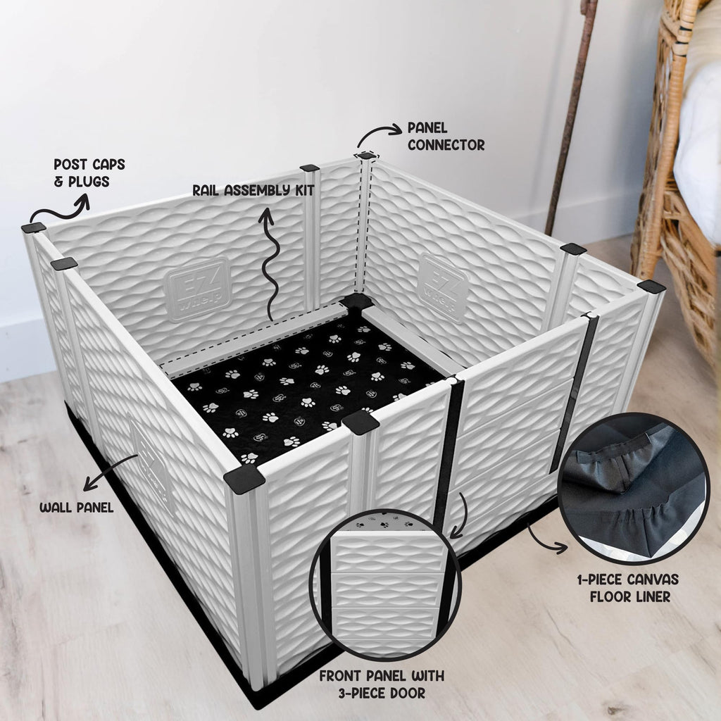 EZwhelp EZclassic Windowed 48"x48"x18" Whelping Box with Rails and Windowed Walls, Padded Dog Whelping Box, Black Pad