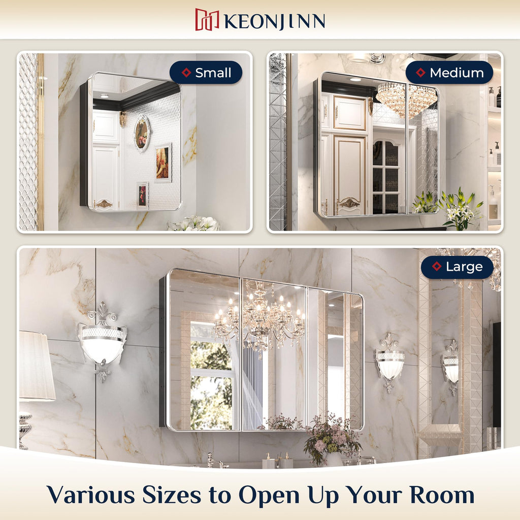 Keonjinn 15 x 36 Inch Black Slim Medicine Cabinets, Narrow Bathroom Side Medicine Cabinet with Mirror, Stainless Steel Framed, Adjustable Shelves, Recessed or Wall Mount, Modern Farmhouse