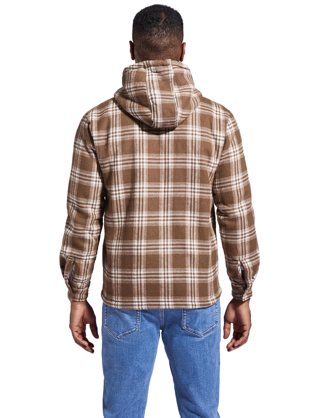 Men's Flannel Plaid Hooded Jackets Full Zip Sherpa Fleece Lined Hoodies Fashion Warm Coat
