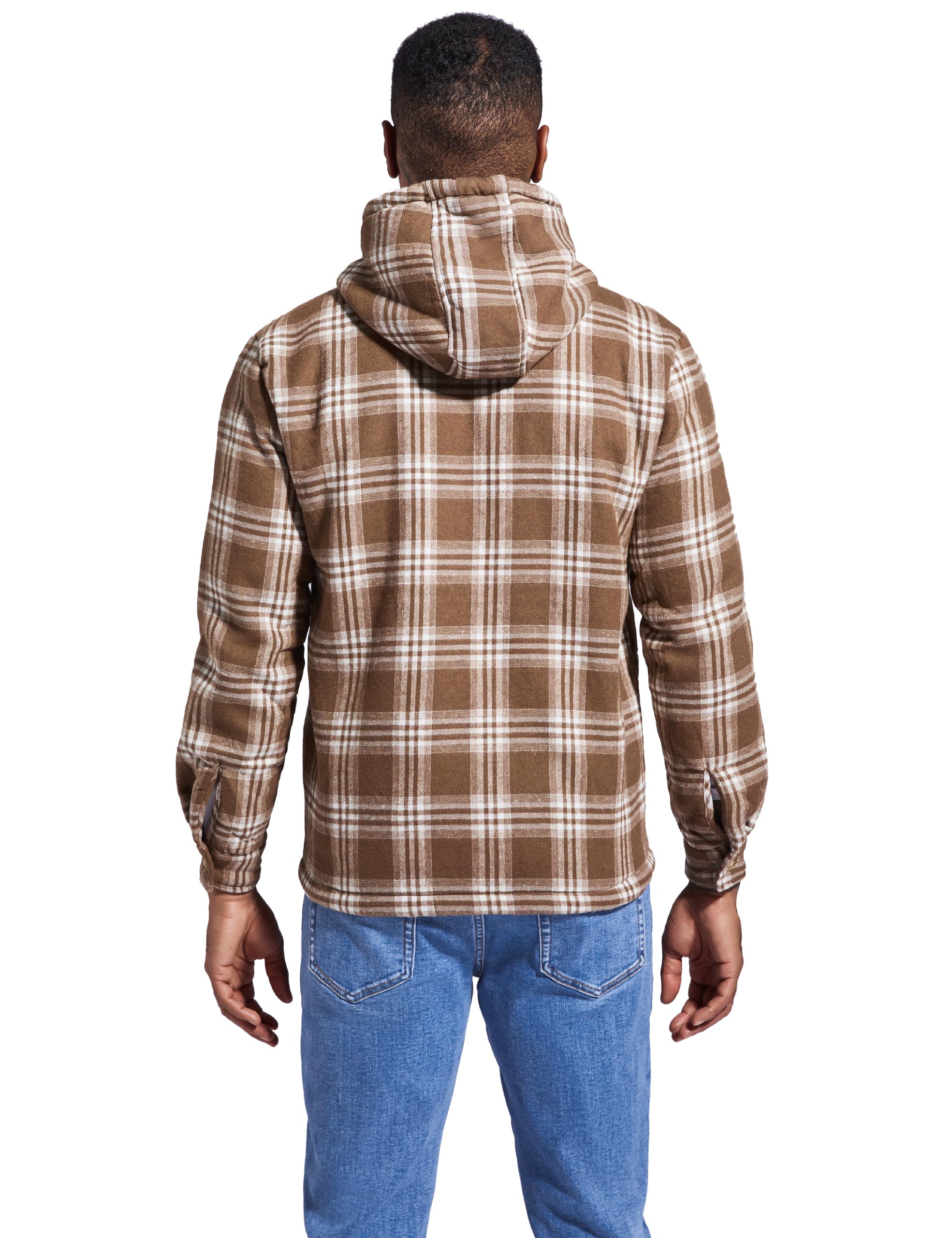 Men's Flannel Plaid Hooded Jackets Full Zip Sherpa Fleece Lined Hoodies Fashion Warm Coat